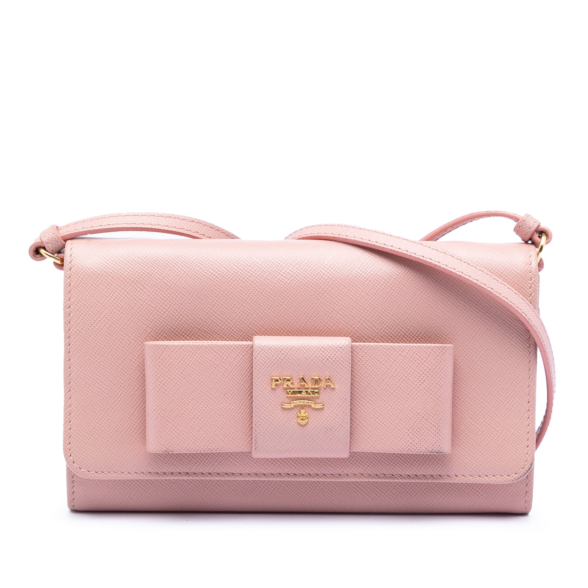 Prada Saffiano Lux Bow Wallet On Strap