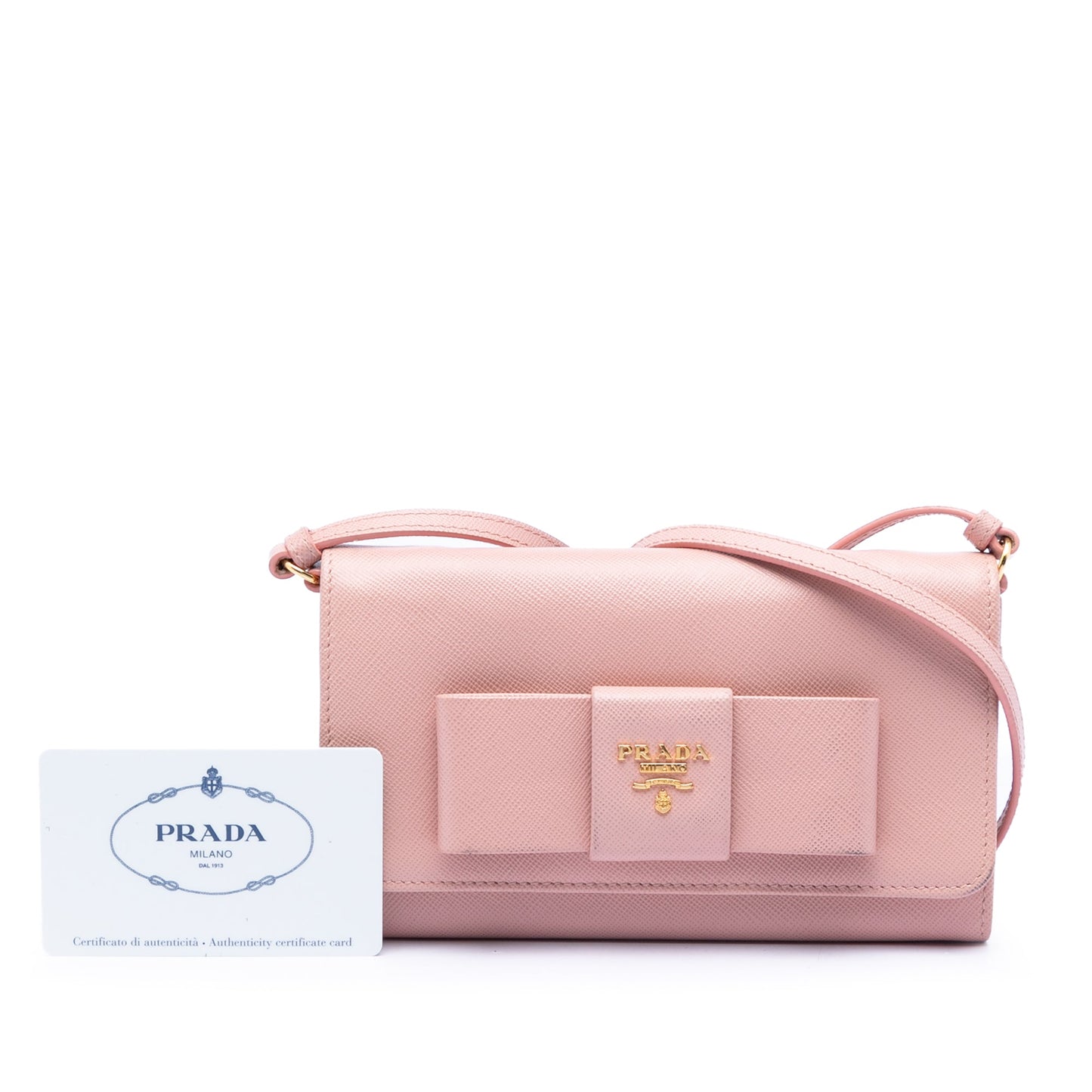 Prada Saffiano Lux Bow Wallet On Strap