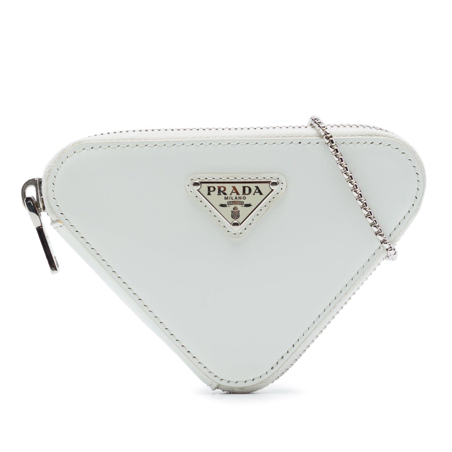 Prada Mini Brushed Leather Triangle Chain Pouch