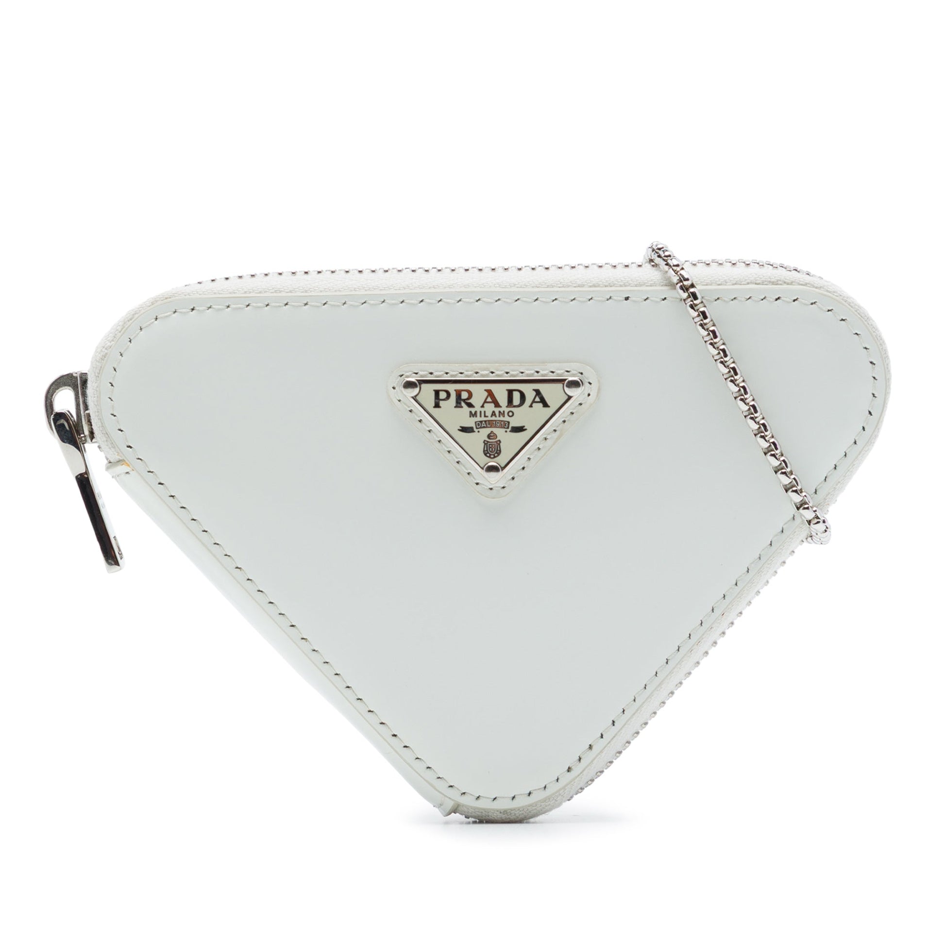 Prada Mini Brushed Leather Triangle Chain Pouch