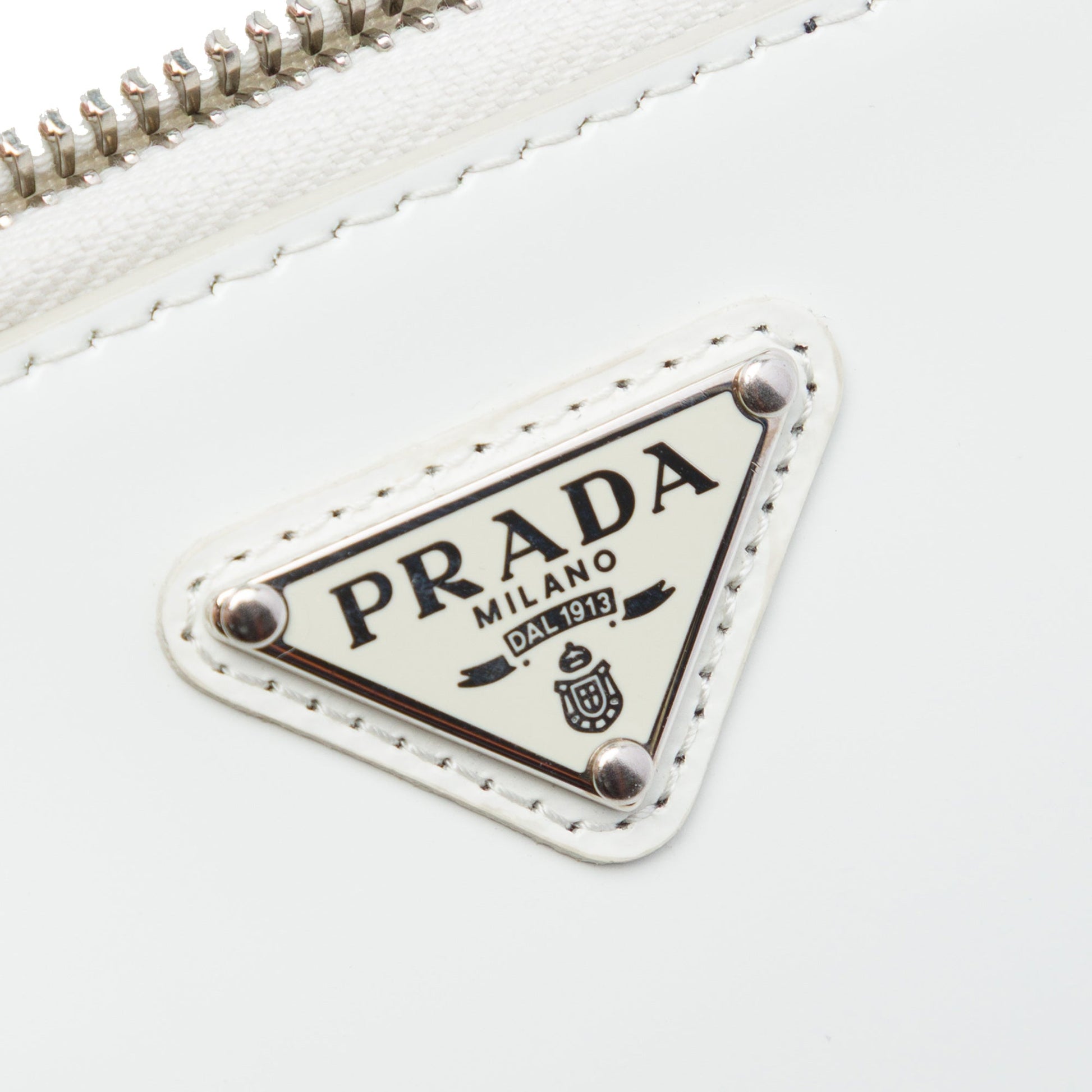Prada Mini Brushed Leather Triangle Chain Pouch