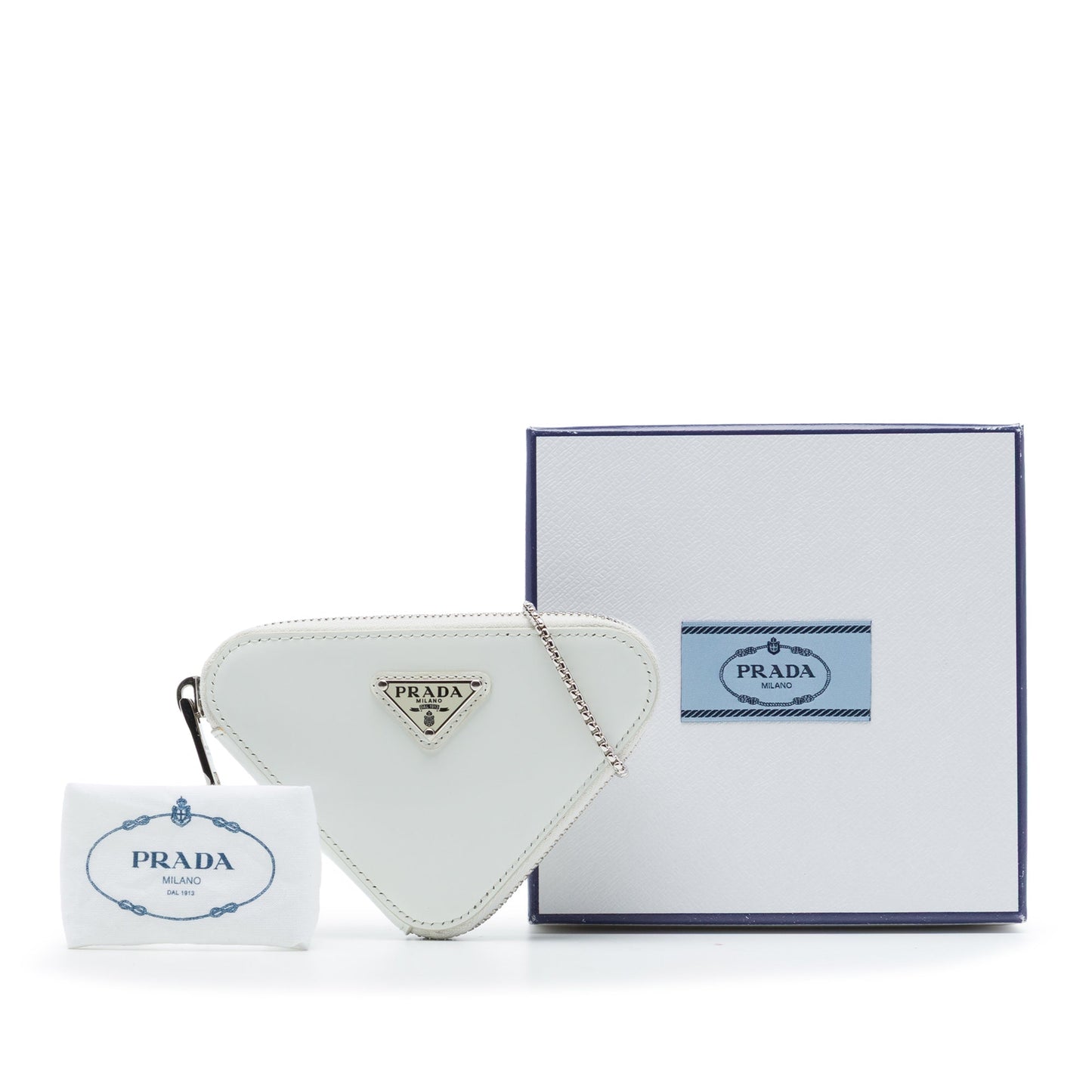 Prada Mini Brushed Leather Triangle Chain Pouch