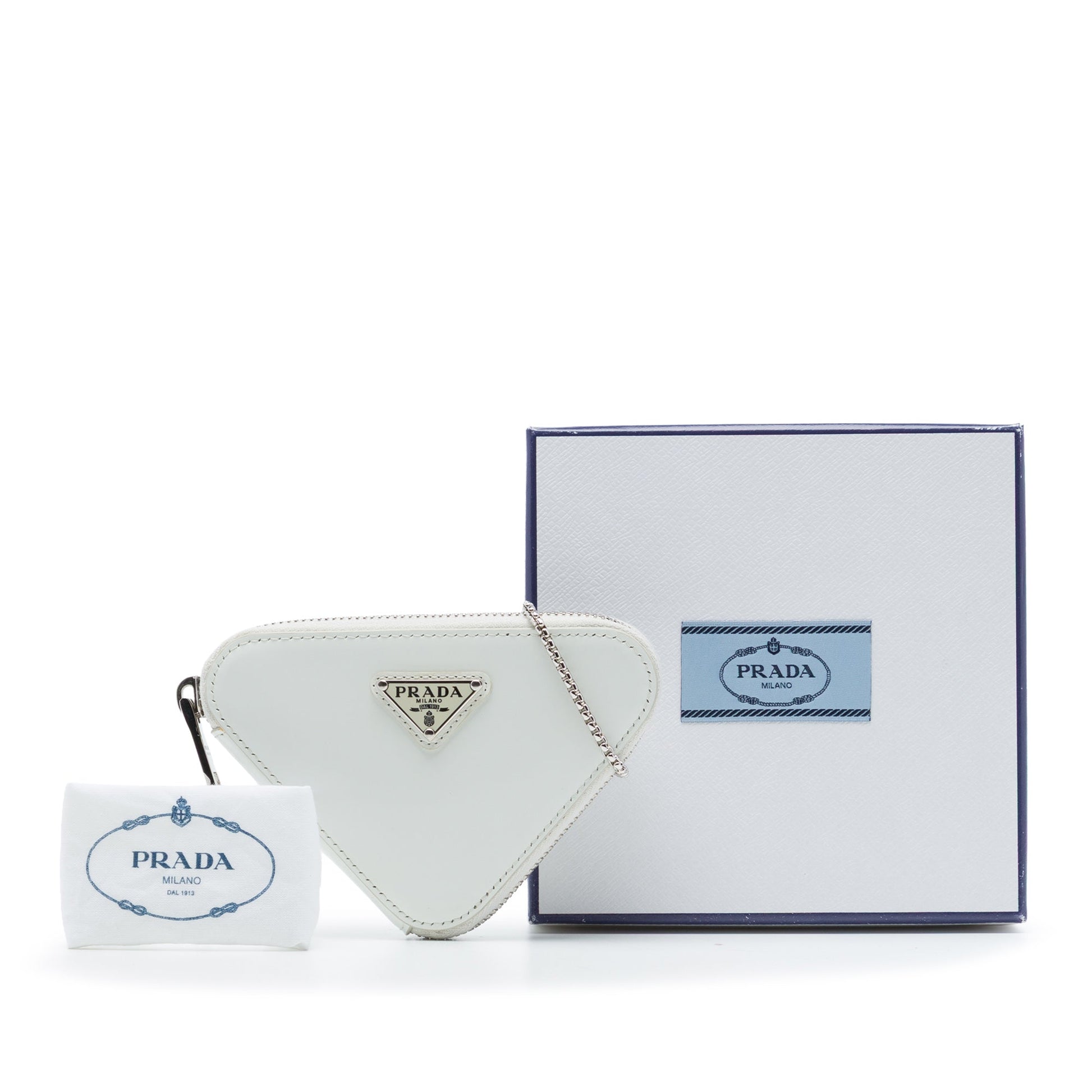 Prada Mini Brushed Leather Triangle Chain Pouch