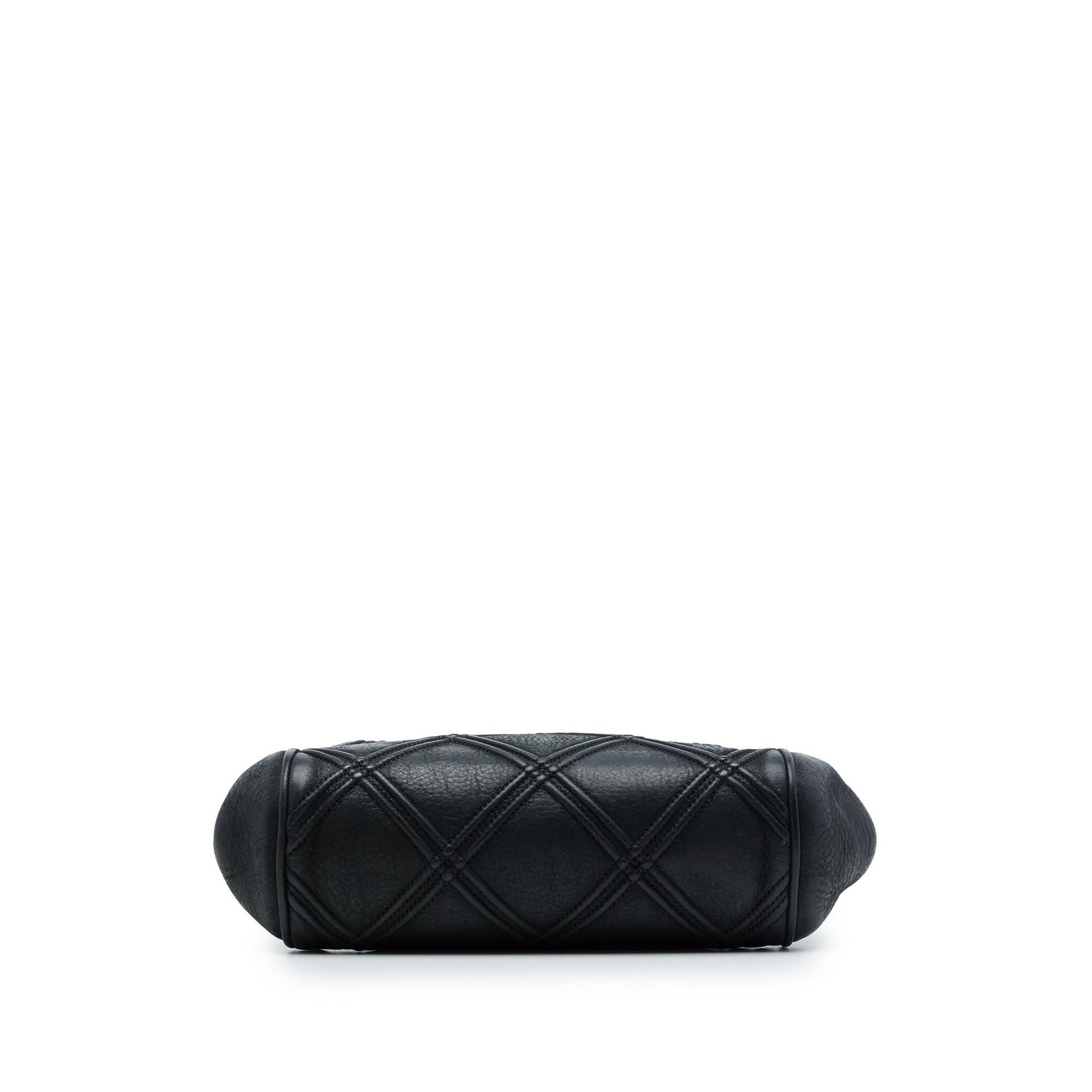 Chanel CC Quilted Lambskin Double Stitch Kiss Lock Clutch with Chain