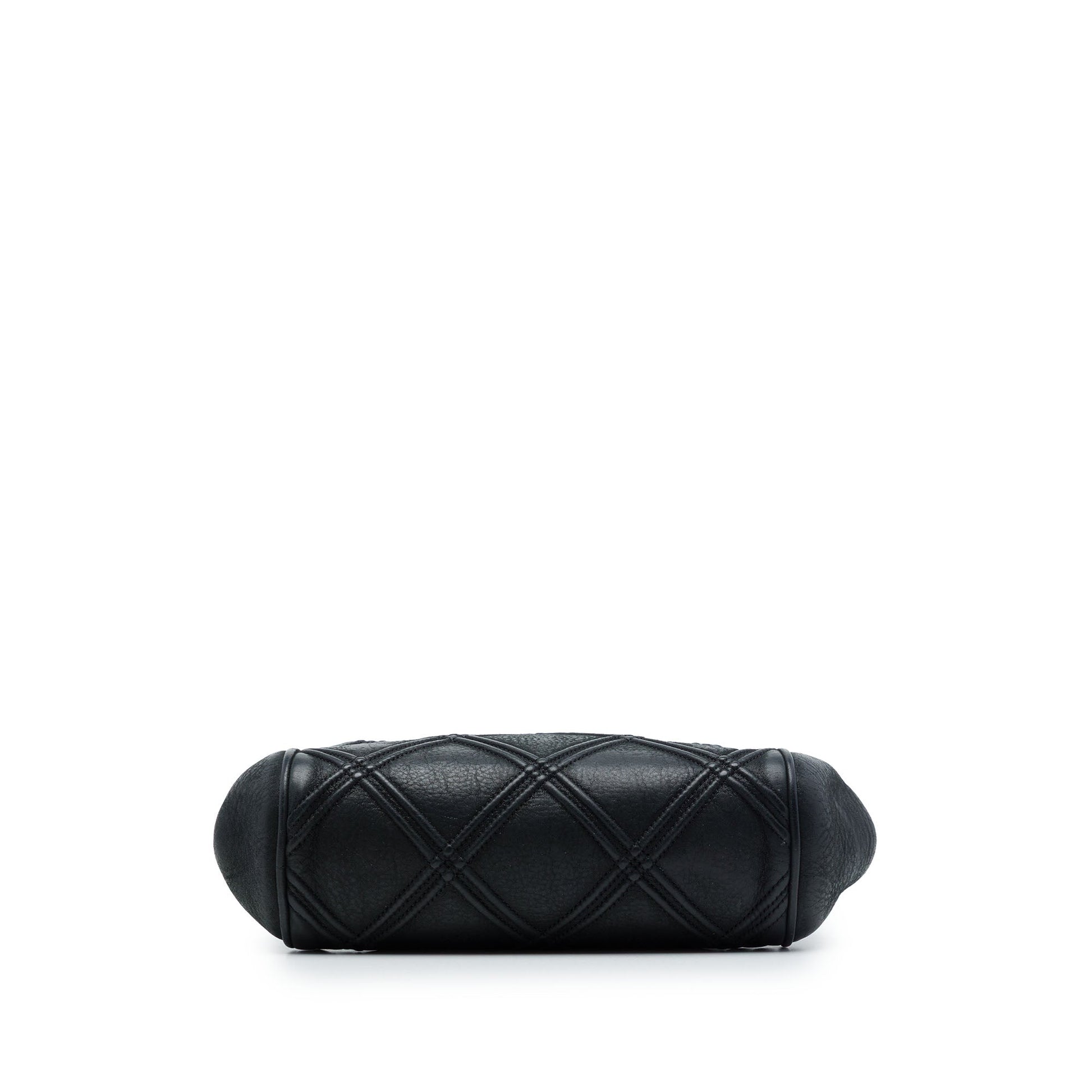 Chanel CC Quilted Lambskin Double Stitch Kiss Lock Clutch with Chain