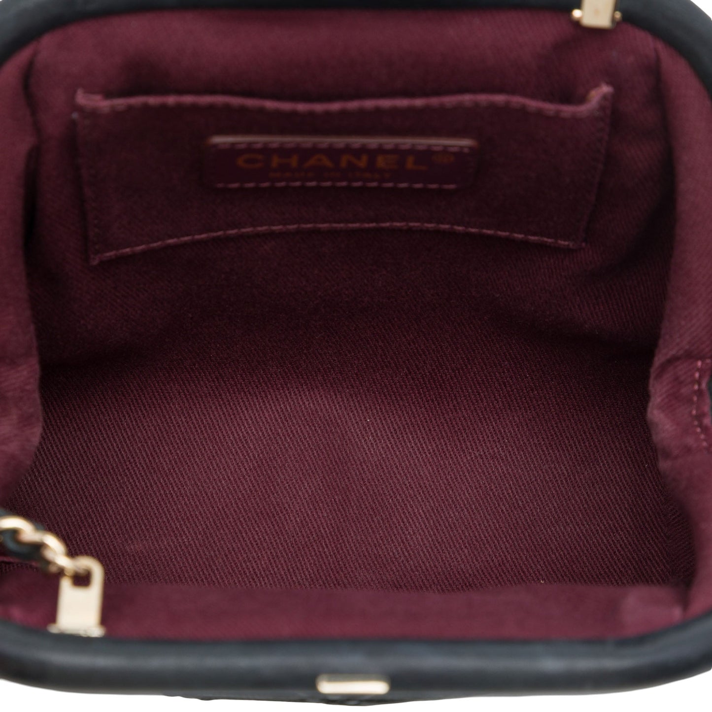 Chanel CC Quilted Lambskin Double Stitch Kiss Lock Clutch with Chain