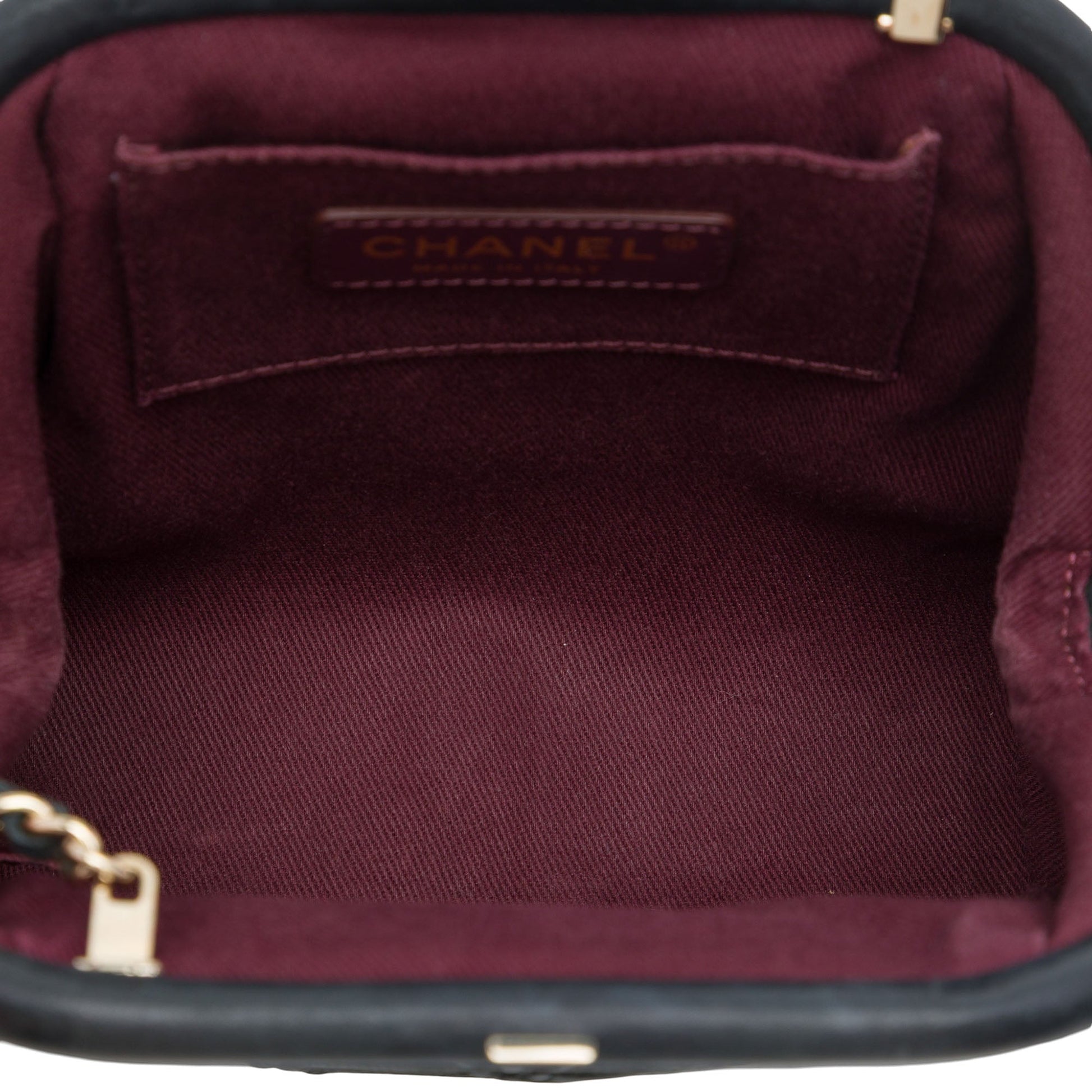 Chanel CC Quilted Lambskin Double Stitch Kiss Lock Clutch with Chain