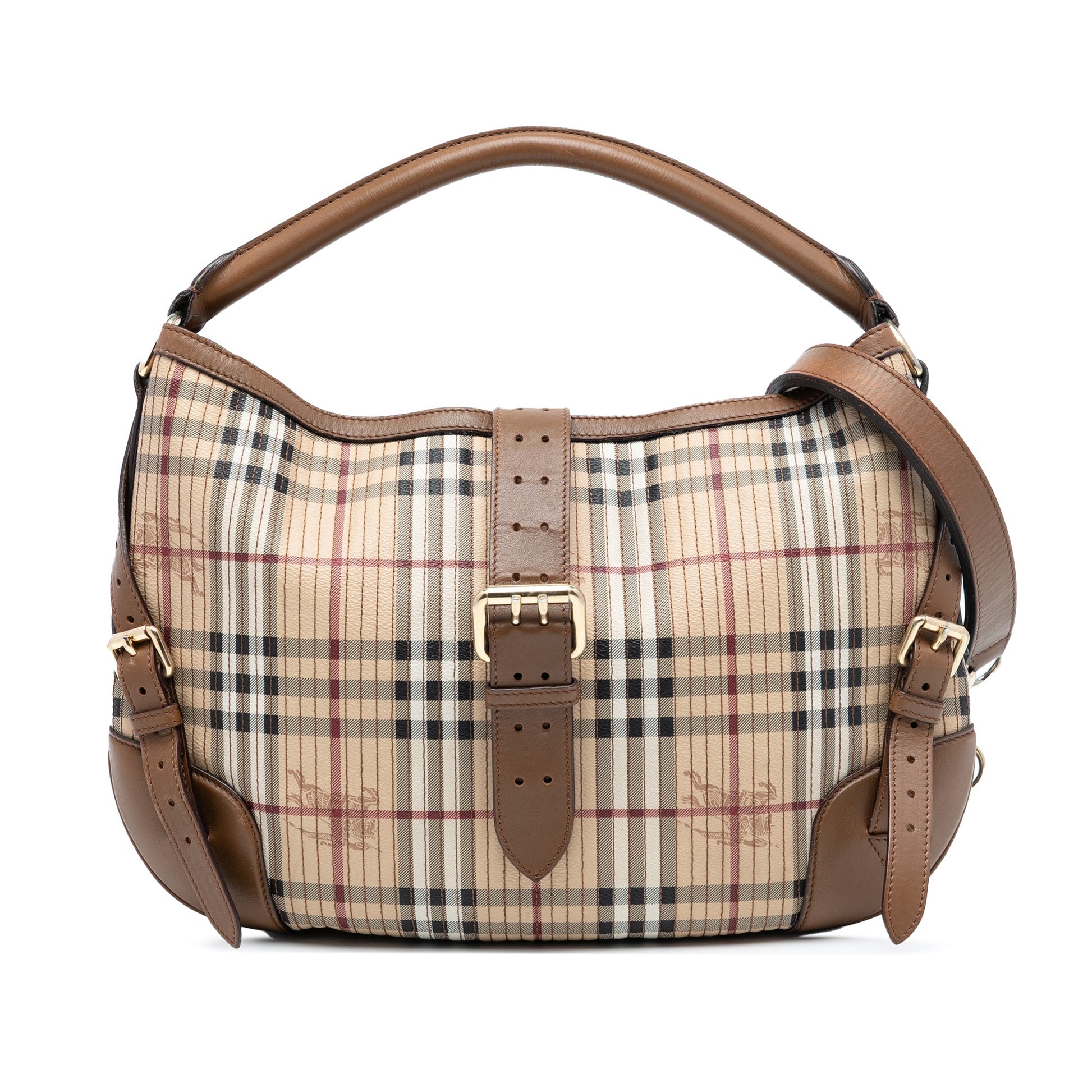 Burberry Haymarket Check Stitched Coated Canvas and Leather Dunloe Satchel