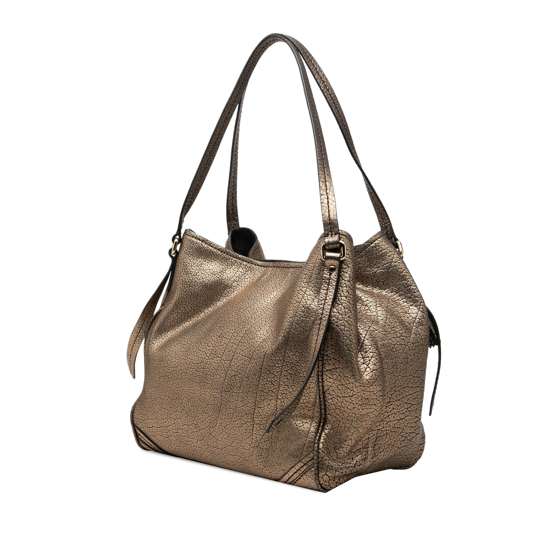 Burberry Small Metallic Grained Calfskin Saddle Stitch Canterbury Tassel Tote