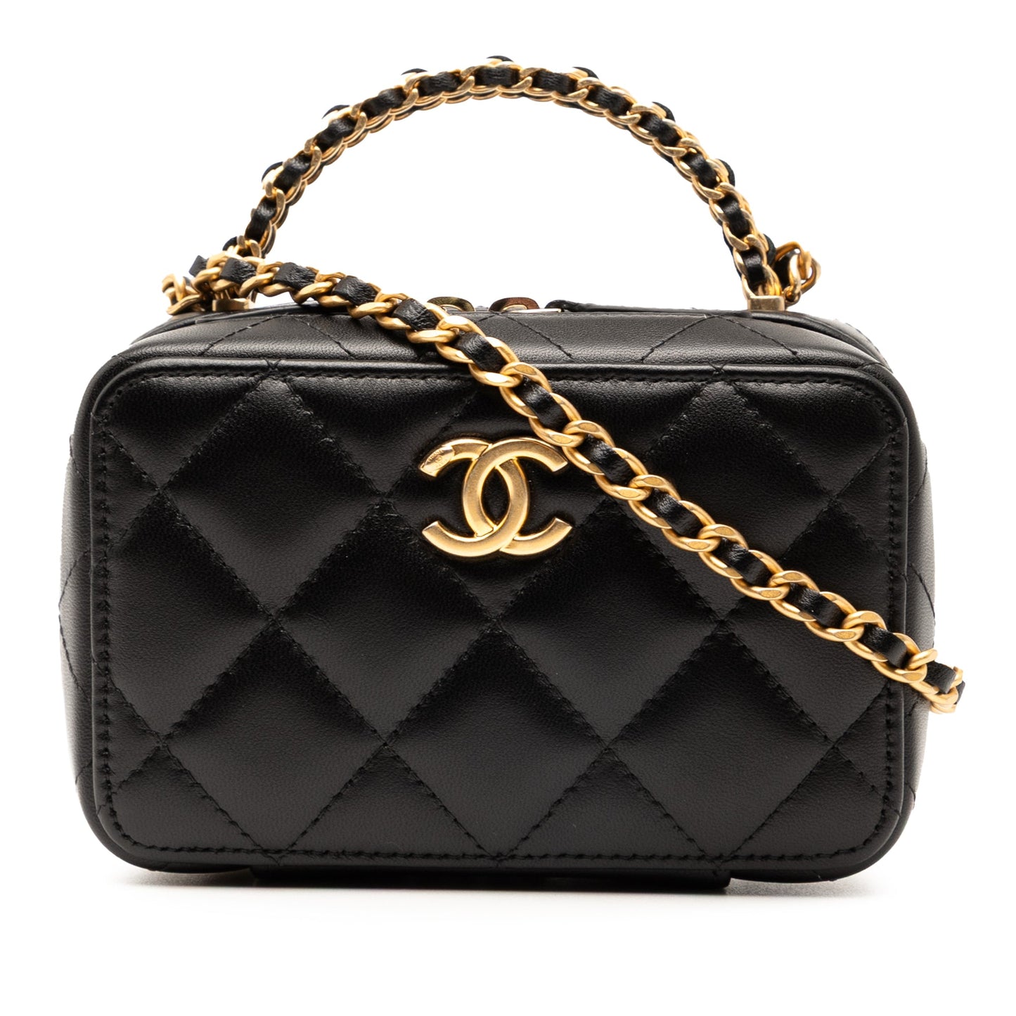 Chanel Mini CC Quilted Lambskin Chain Top Handle Vanity Case