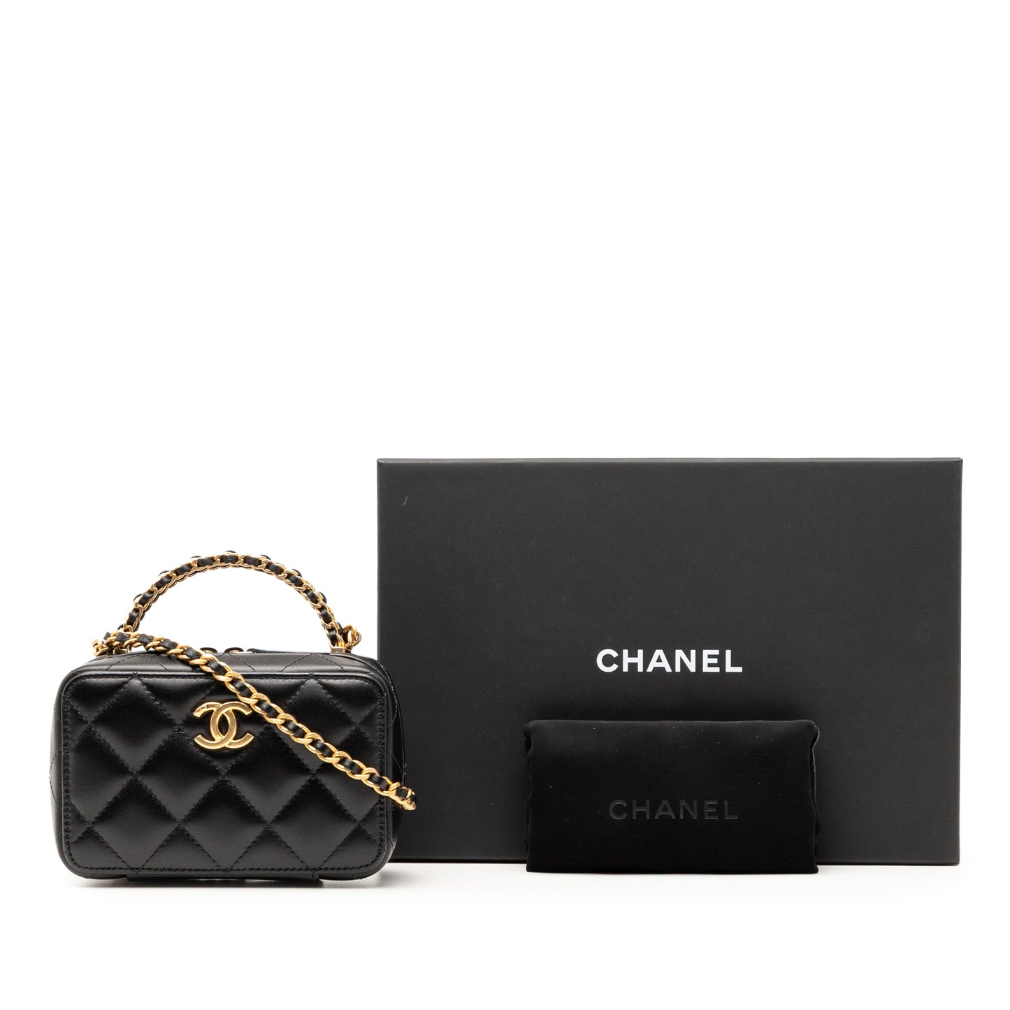 Chanel Mini CC Quilted Lambskin Chain Top Handle Vanity Case