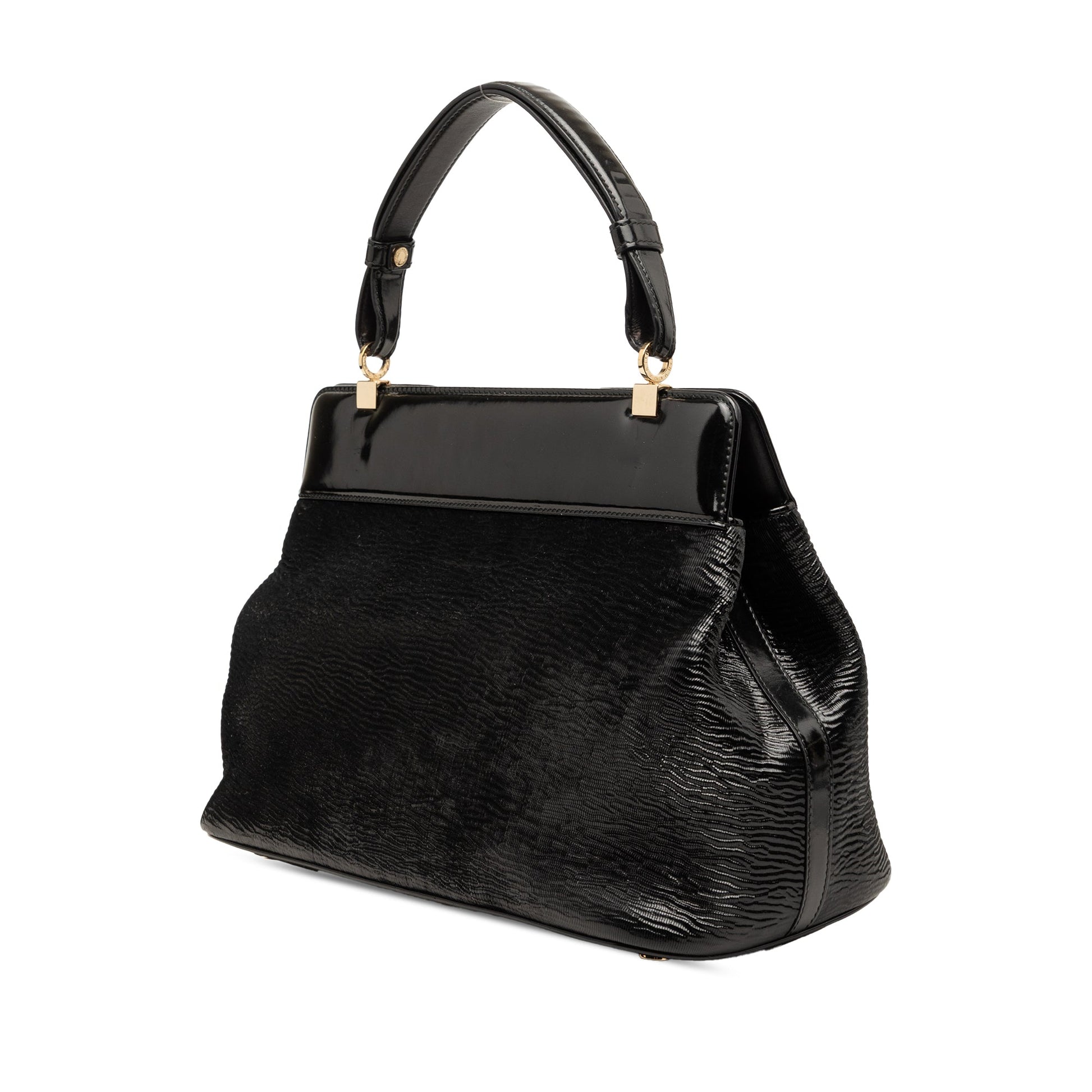 Bvlgari Isabella Rossellini Wrinkled Patent Top Handle Bag