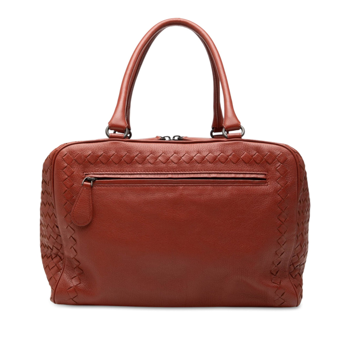 Bottega Veneta Medium Intrecciato Trimmed Goatskin Madras Brera Handbag — Brown