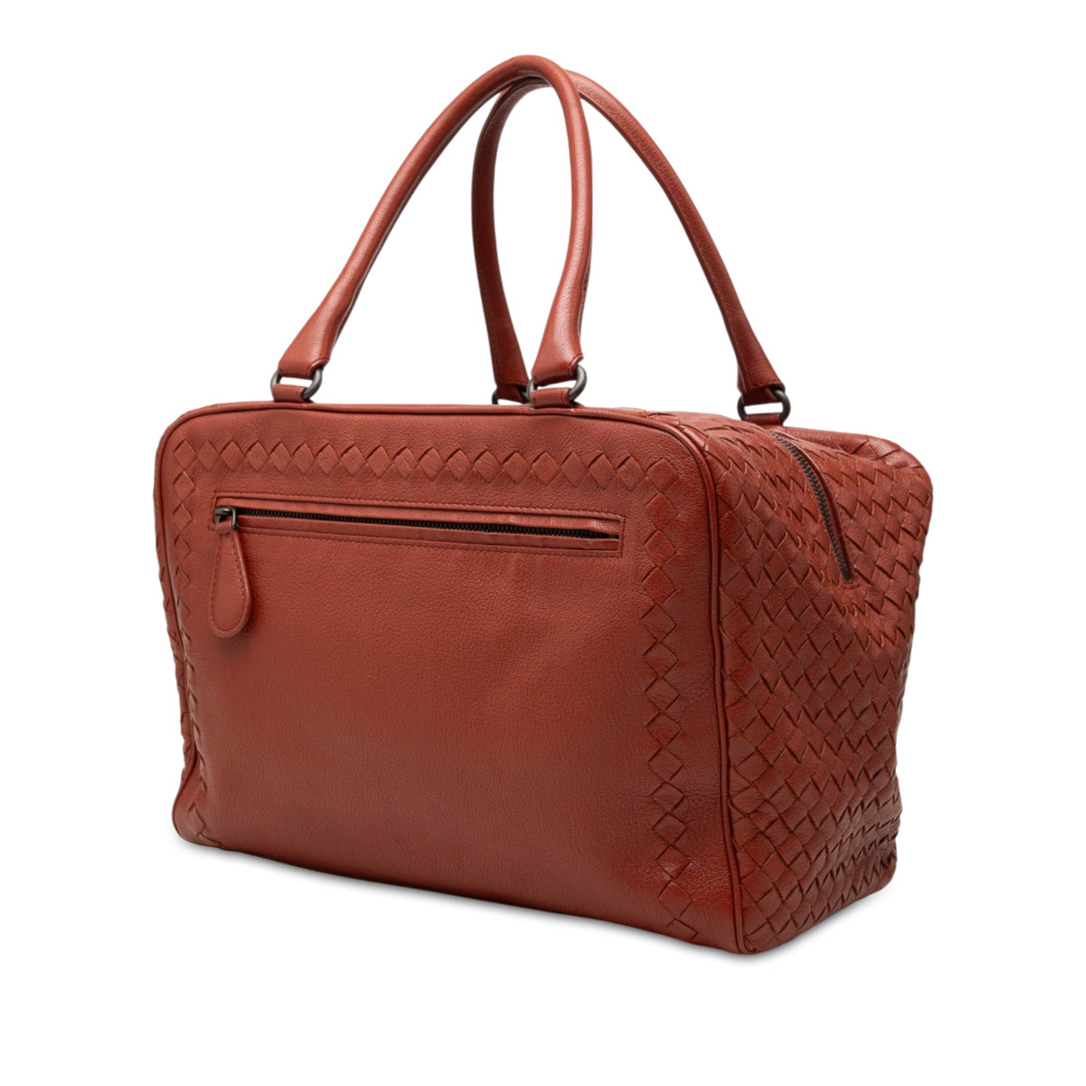 Bottega Veneta Medium Intrecciato Trimmed Goatskin Madras Brera Handbag — Brown