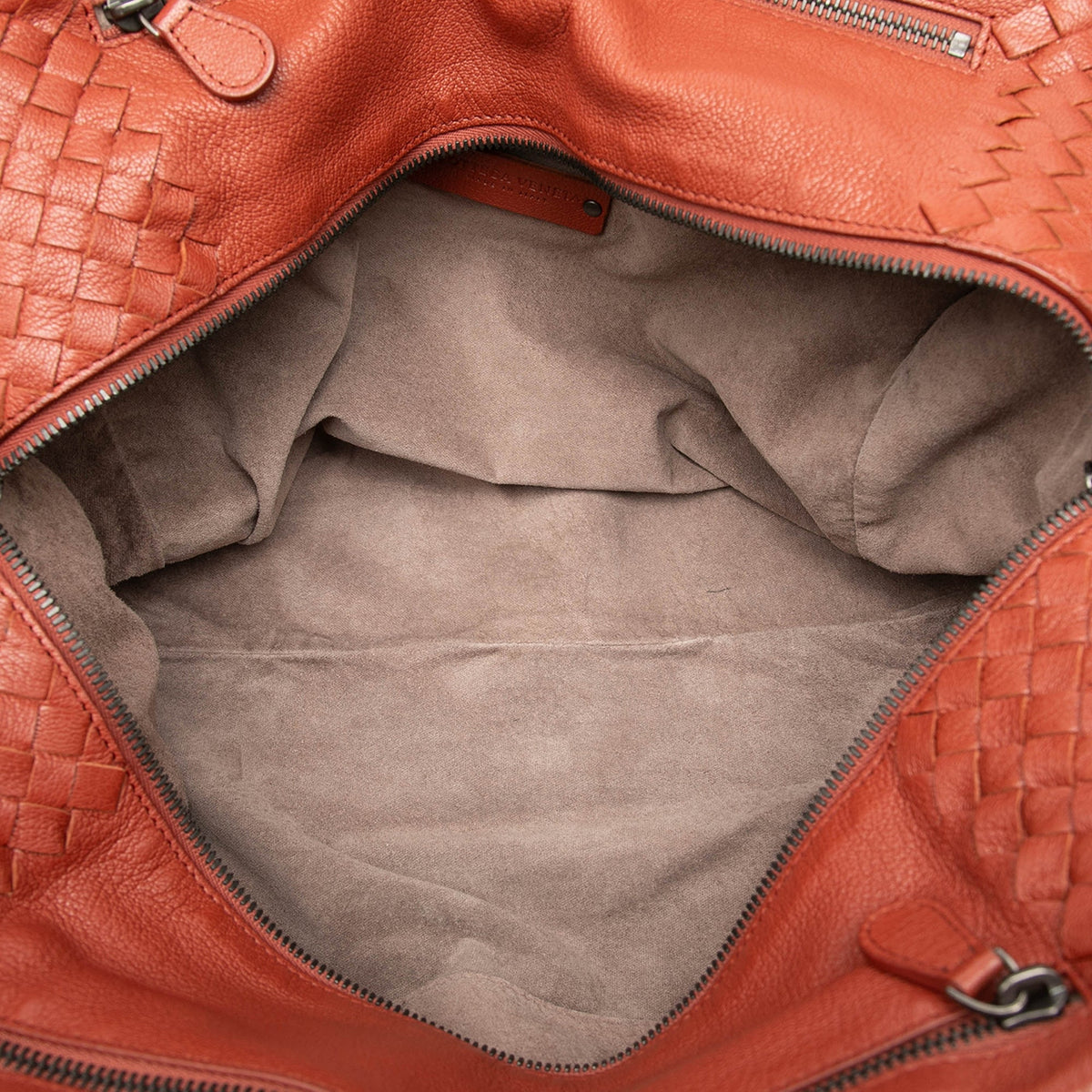Bottega Veneta Medium Intrecciato Trimmed Goatskin Madras Brera Handbag — Brown