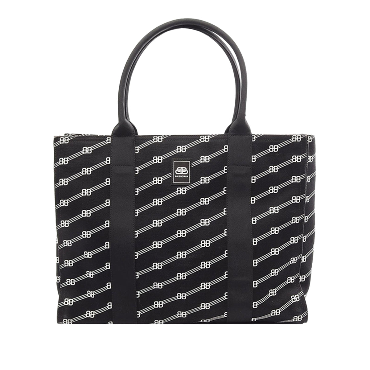 Balenciaga Large BB Monogram Canvas Trade Tote — Black
