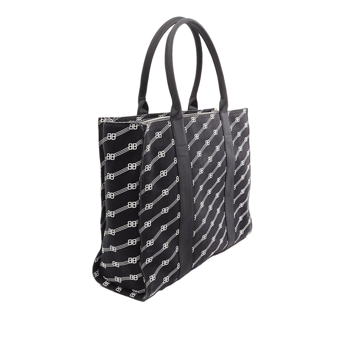 Balenciaga Large BB Monogram Canvas Trade Tote — Black