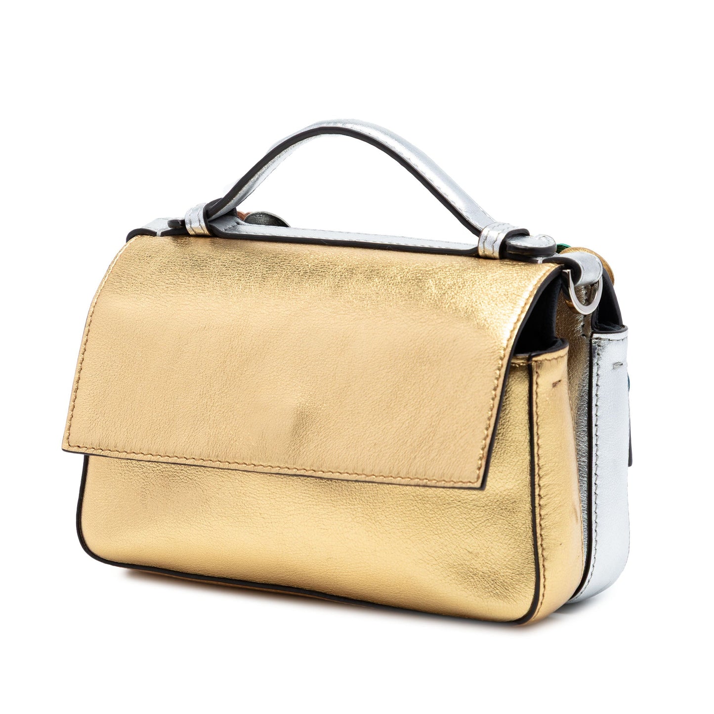 Fendi Micro Bicolor Metallic Leather Flowerland Double Baguette Satchel