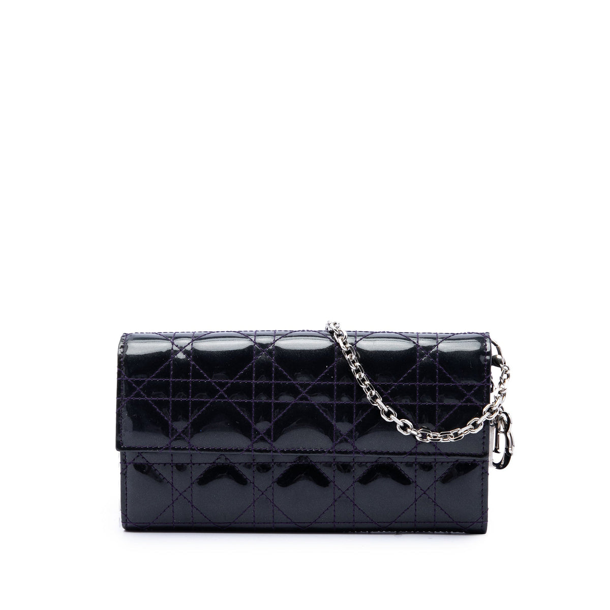 Dior Patent Cannage Lady Dior Wallet On Chain — Purple