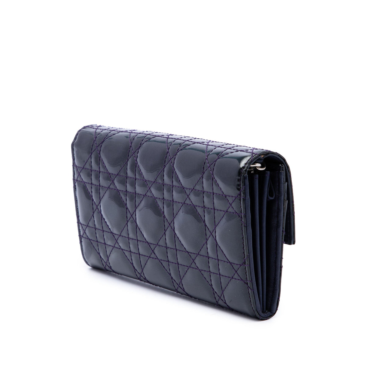Dior Patent Cannage Lady Dior Wallet On Chain — Purple
