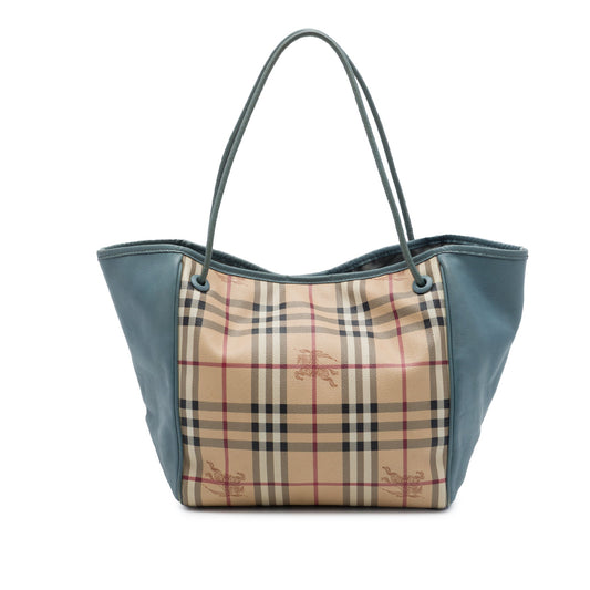 Burberry Small Haymarket Check Coated Canvas and Calfskin Canterbury Tote