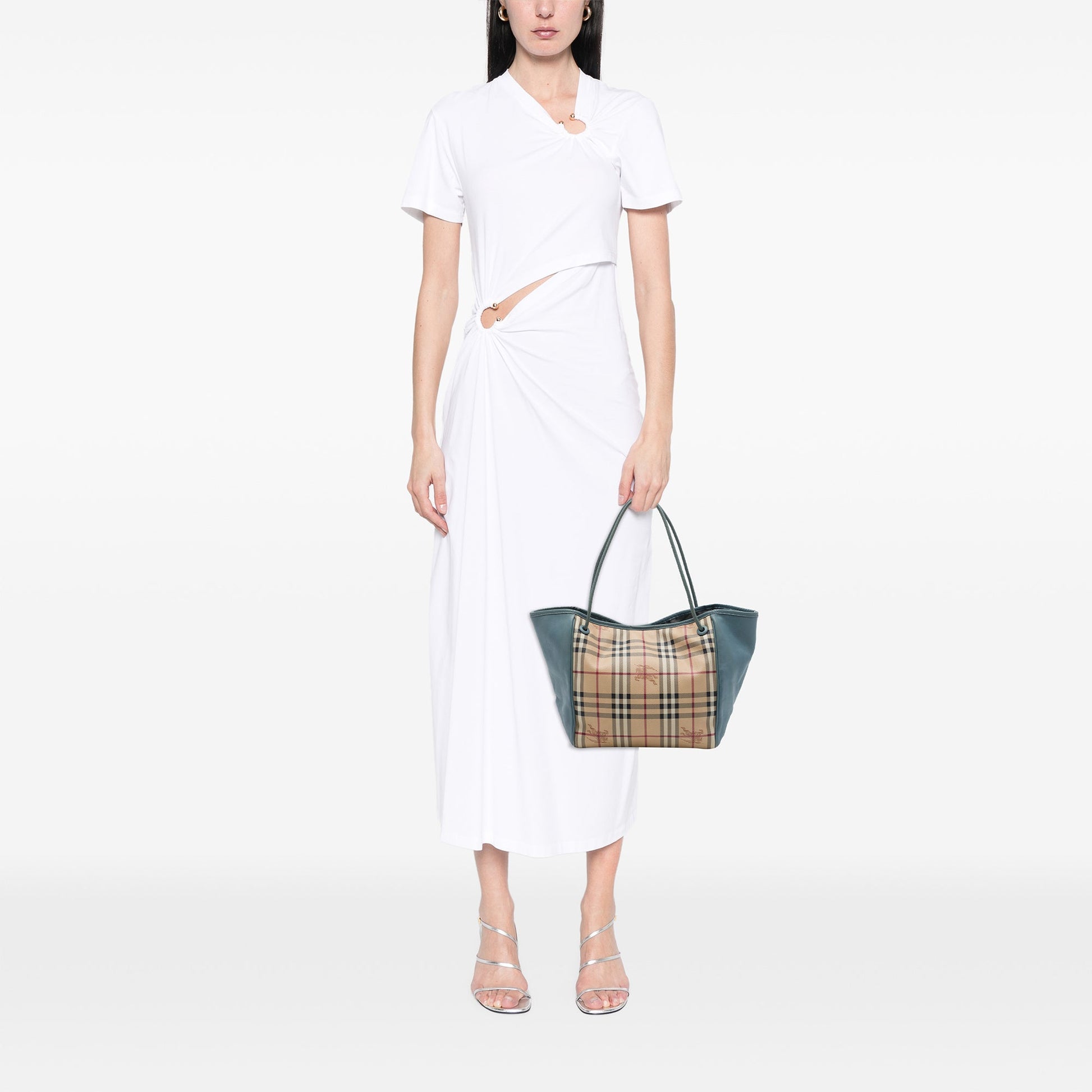 Burberry Small Haymarket Check Coated Canvas and Calfskin Canterbury Tote
