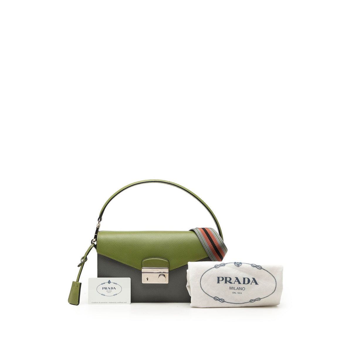 Prada Bicolor Saffiano Lux Sound Lock Satchel