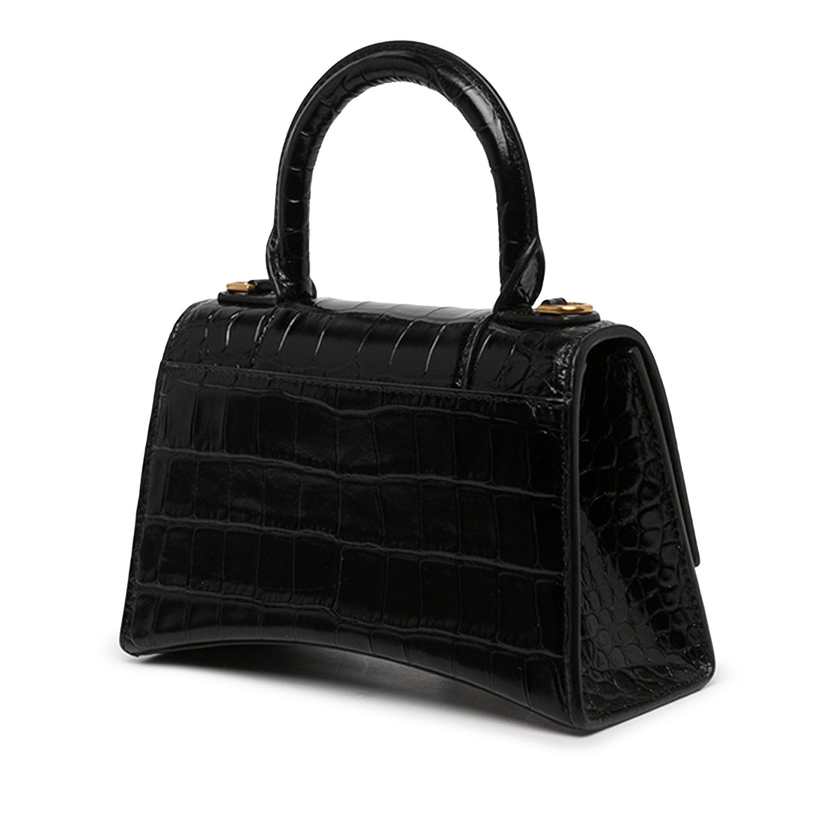 Balenciaga Croc Embossed Calfskin Hourglass Top Handle Bag XS — Black
