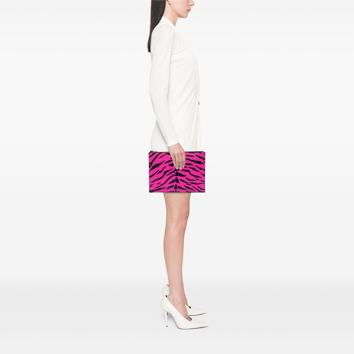 Saint Laurent Grain De Poudre Zebra Print Zip Clutch