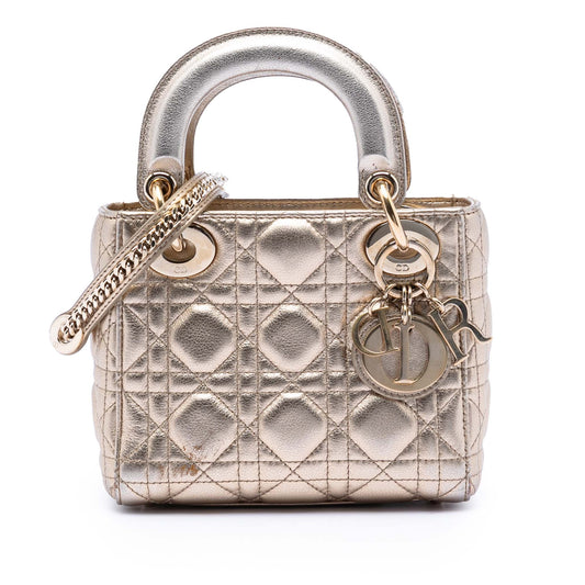 Dior Mini Metallic Lambskin Cannage Lady Dior