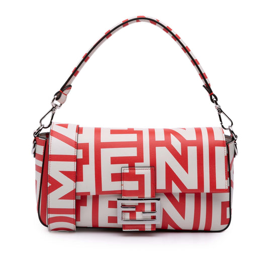Fendi Marc Jacobs Nappa Vitello King Logo Print Phone Baguette Satchel