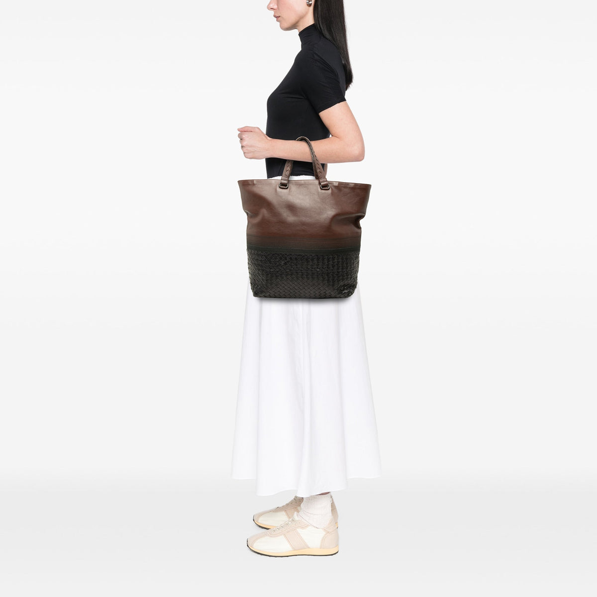 Bottega Veneta Bicolor Nappa Intrecciato Tote — Brown