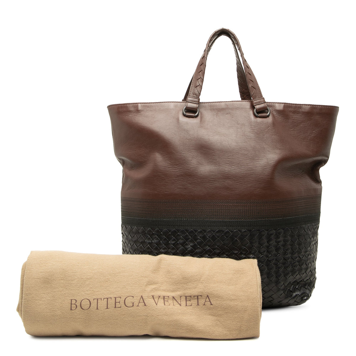 Bottega Veneta Bicolor Nappa Intrecciato Tote — Brown