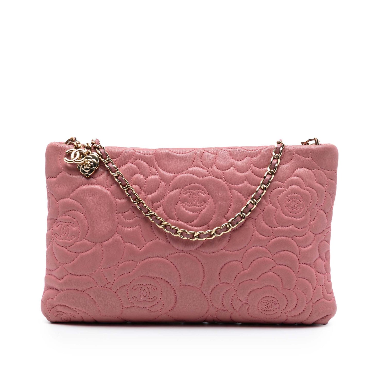 Chanel Embossed Lambskin Camellia Chain Pochette