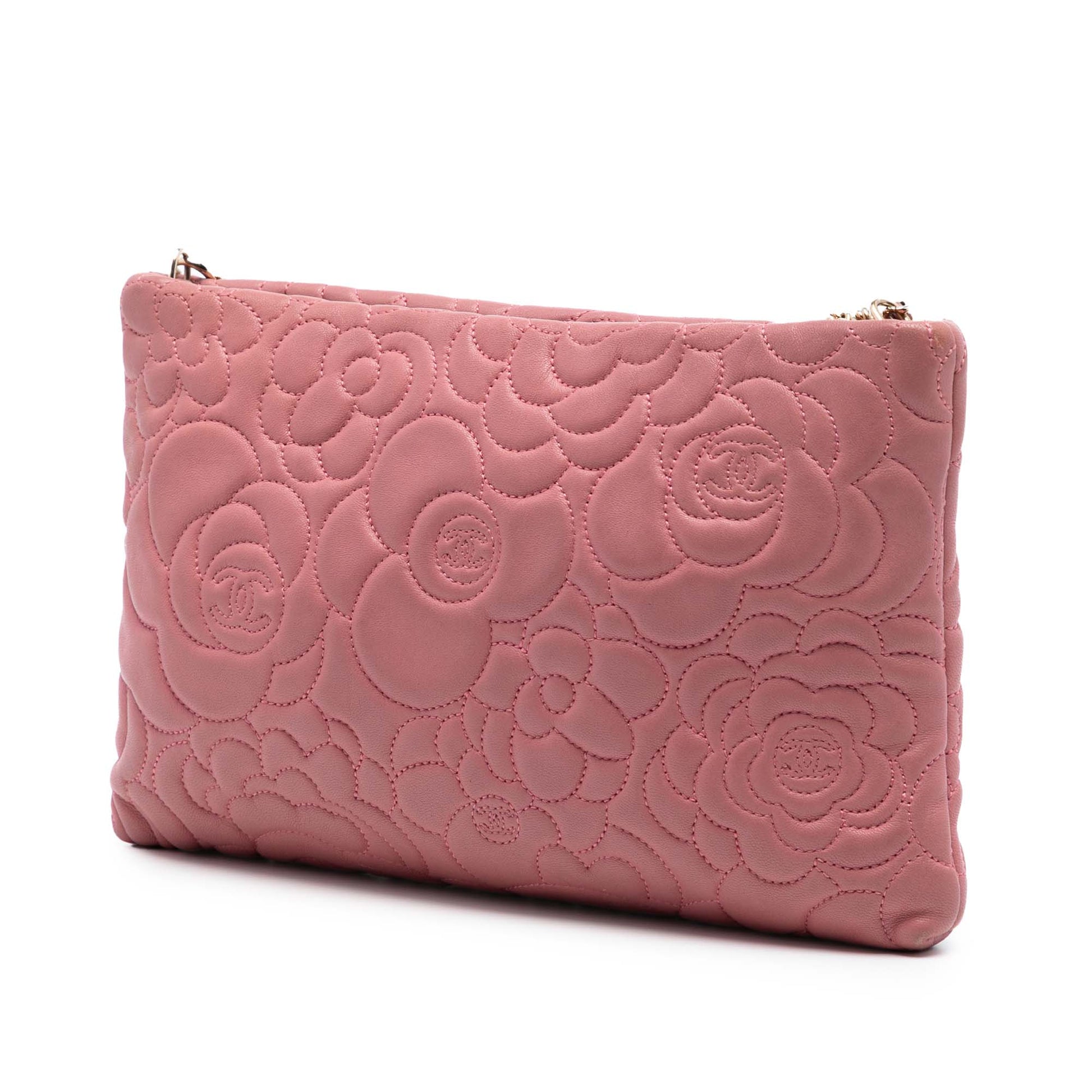 Chanel Embossed Lambskin Camellia Chain Pochette