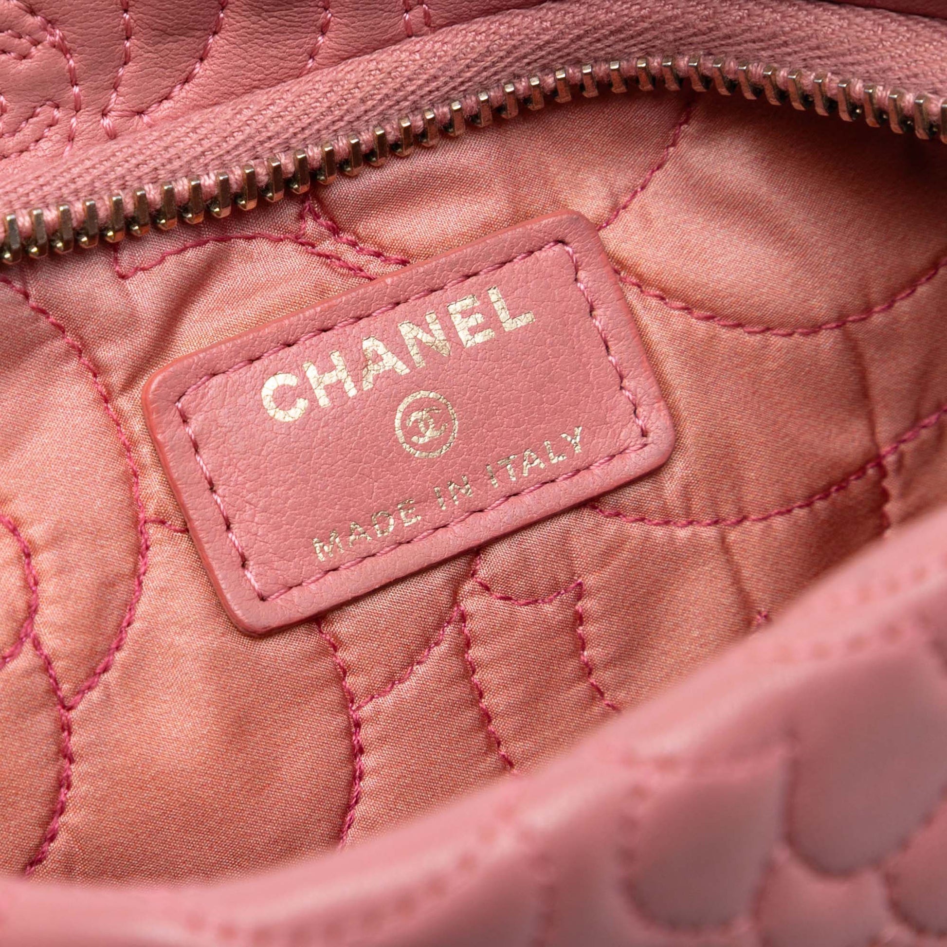 Chanel Embossed Lambskin Camellia Chain Pochette