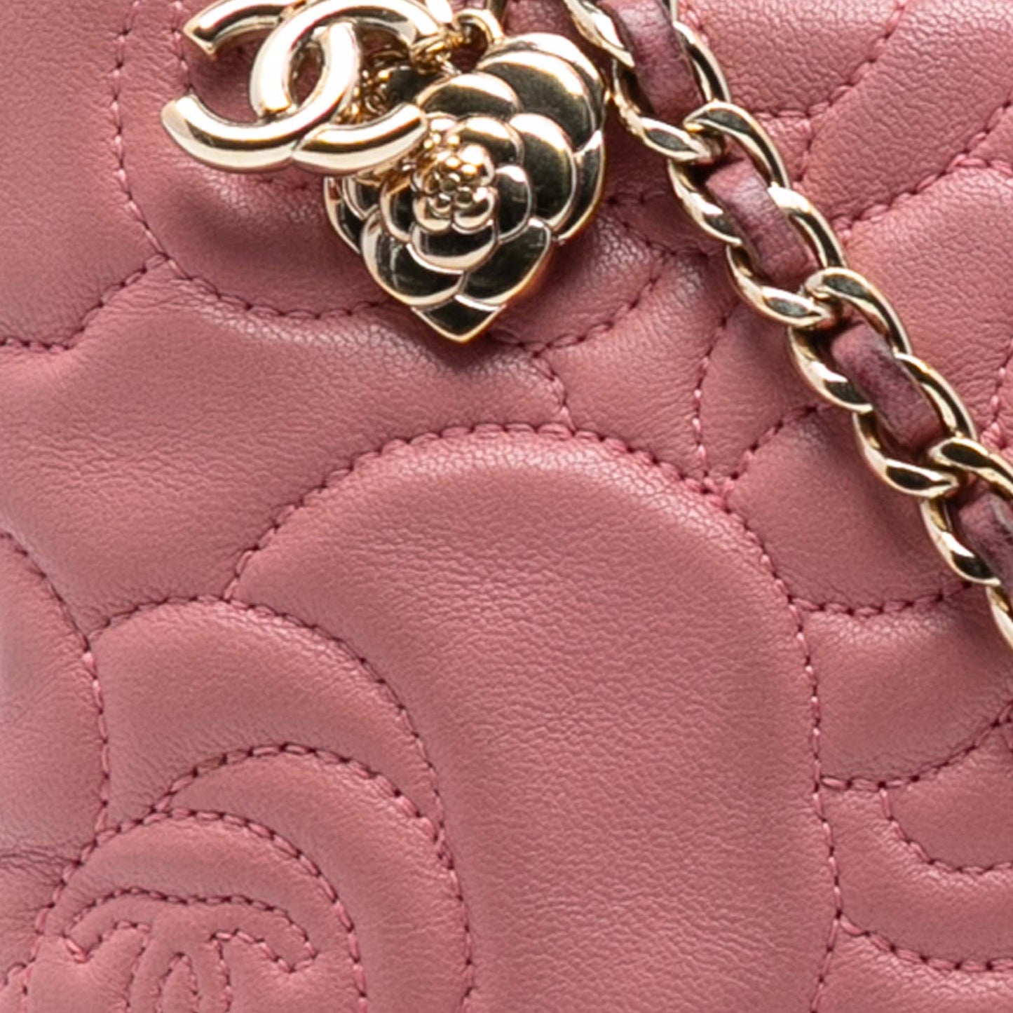 Chanel Embossed Lambskin Camellia Chain Pochette