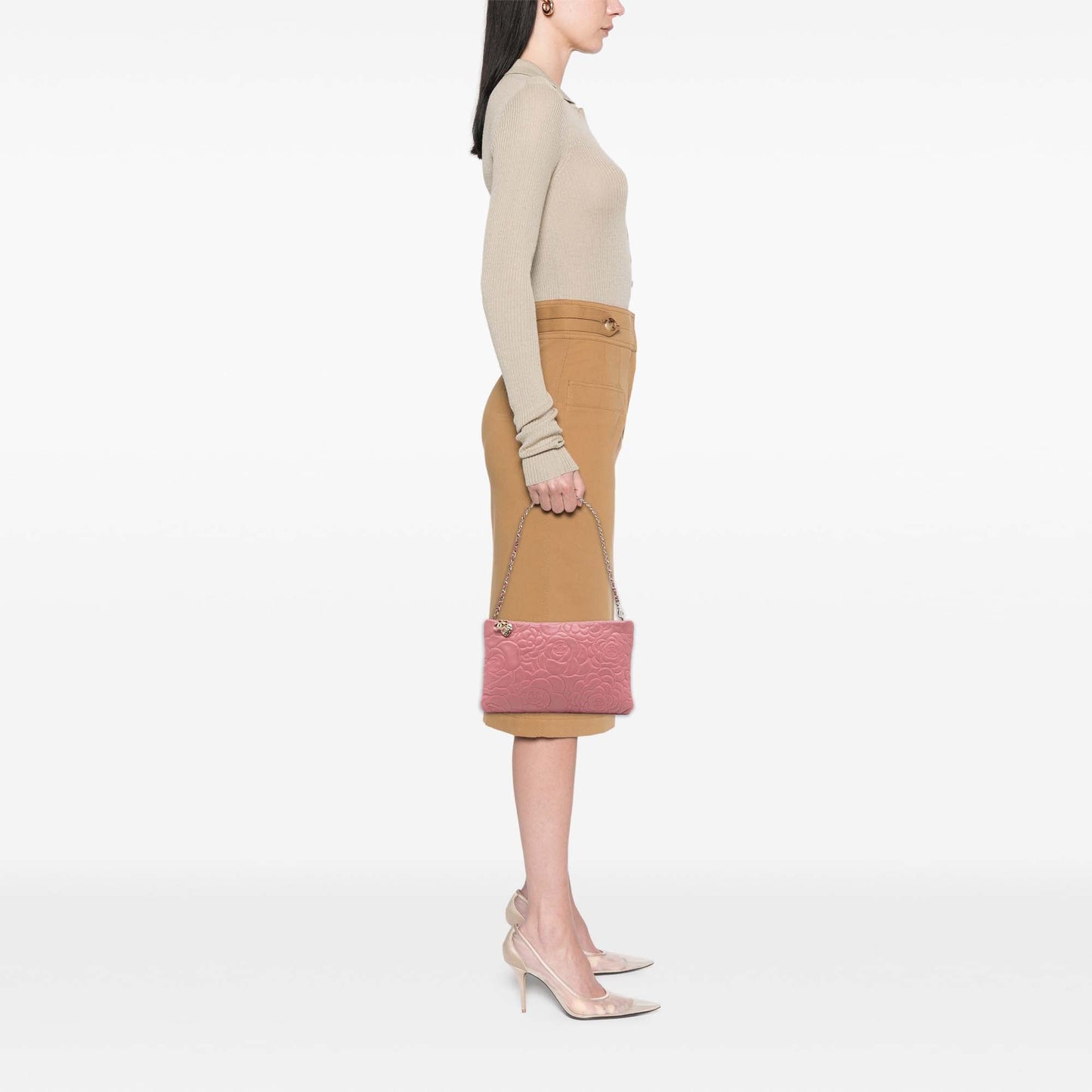 Chanel Embossed Lambskin Camellia Chain Pochette