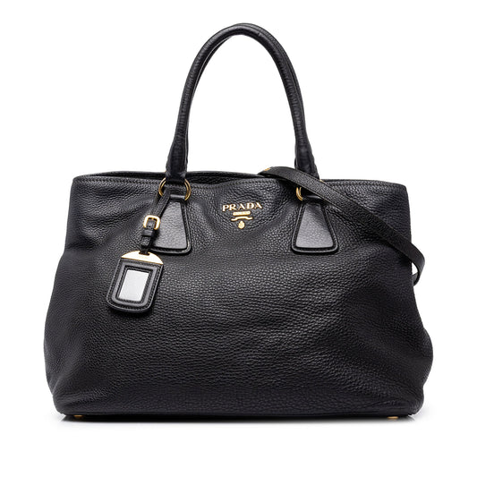 Prada Vitello Daino Open Convertible Tote — Black