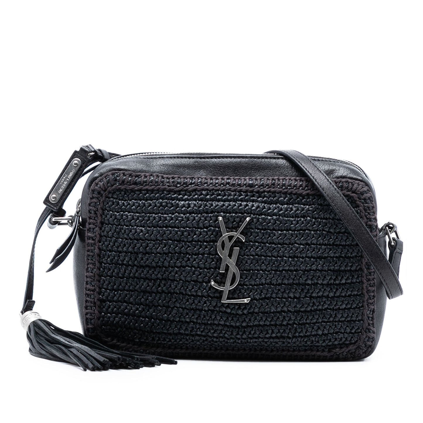 Saint Laurent Woven Raffia and Leather Lou Camera Bag