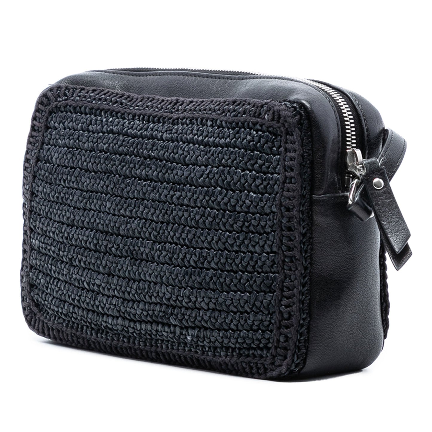 Saint Laurent Woven Raffia and Leather Lou Camera Bag