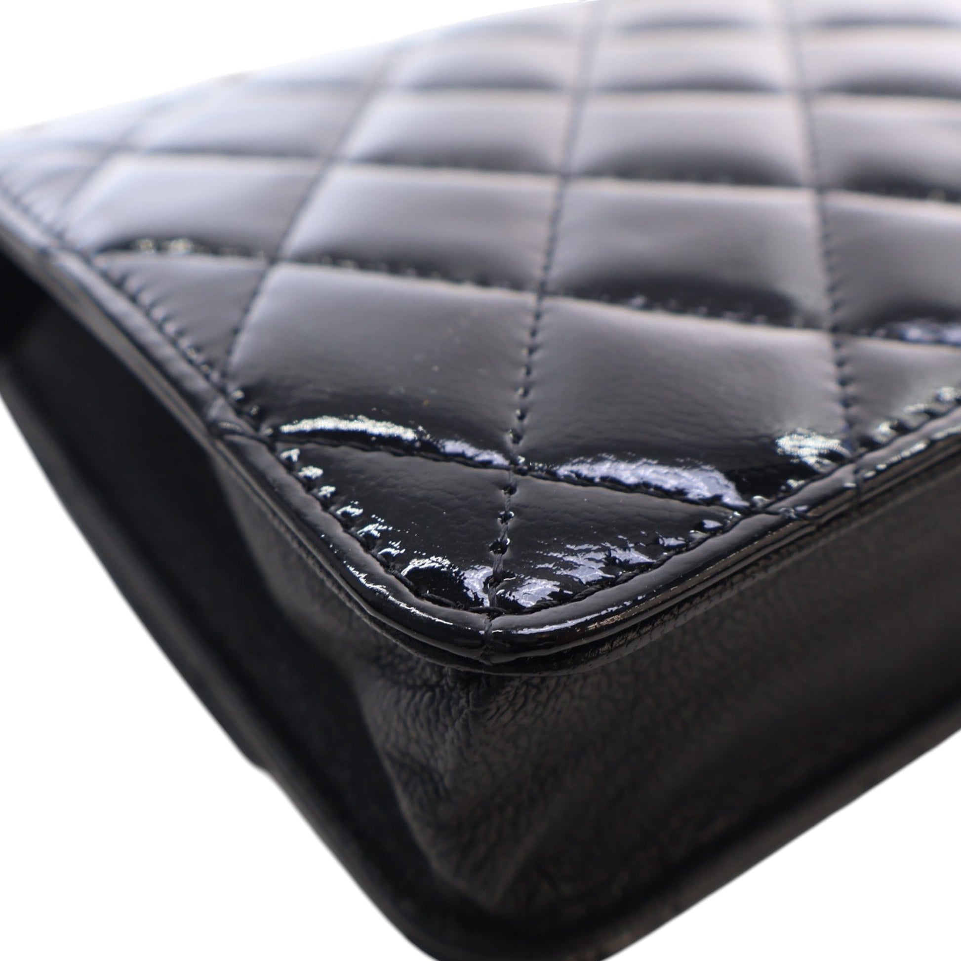 Chanel Quilted Patent and Goatskin CC Eyelet Wallet On Chain