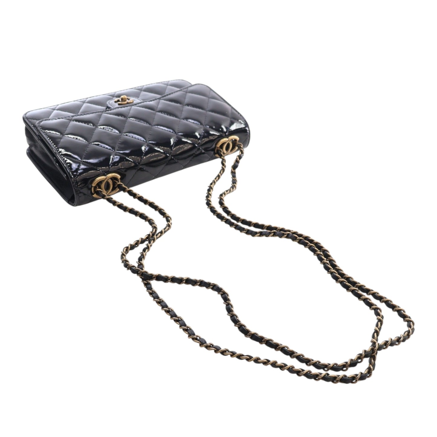 Chanel Quilted Patent and Goatskin CC Eyelet Wallet On Chain