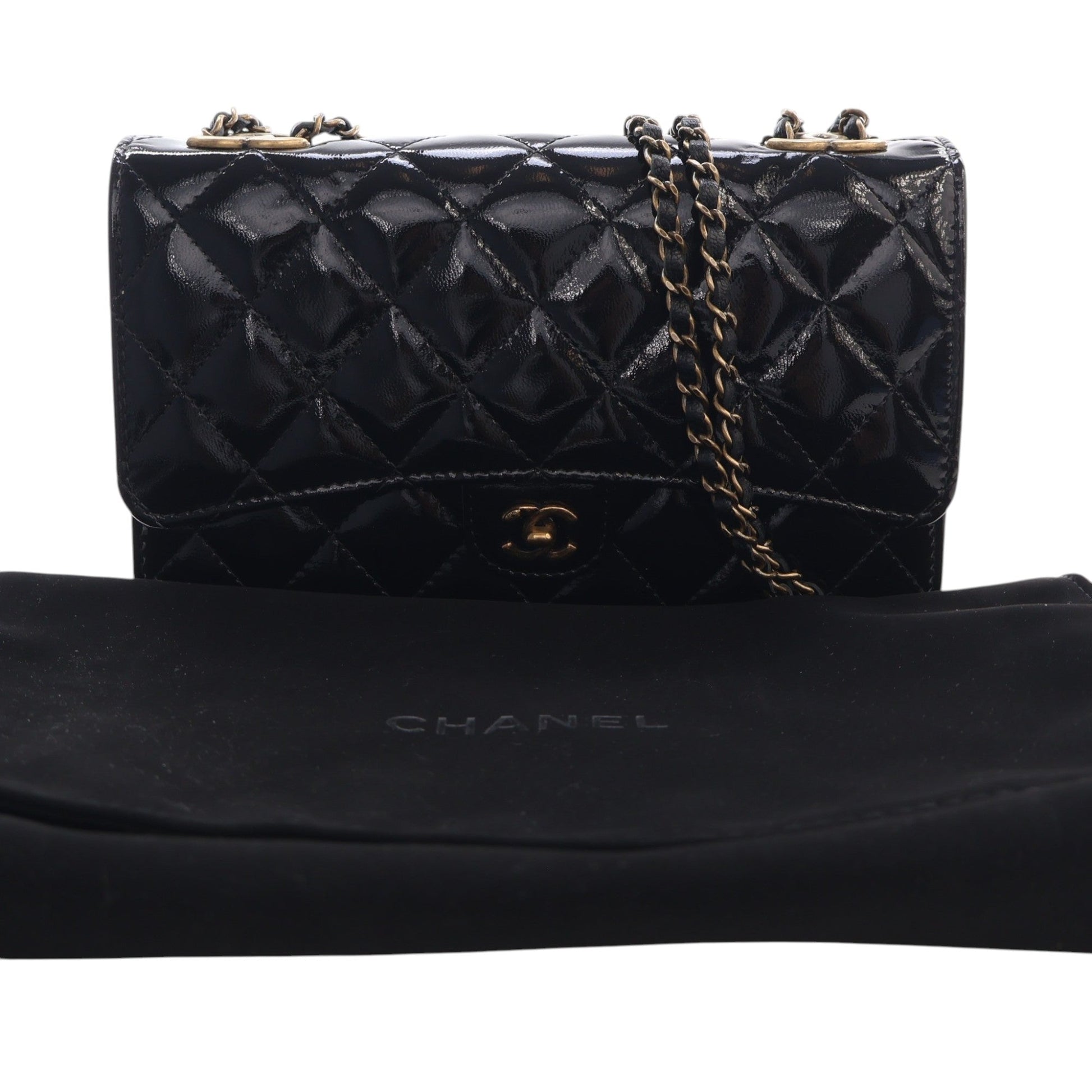 Chanel Quilted Patent and Goatskin CC Eyelet Wallet On Chain