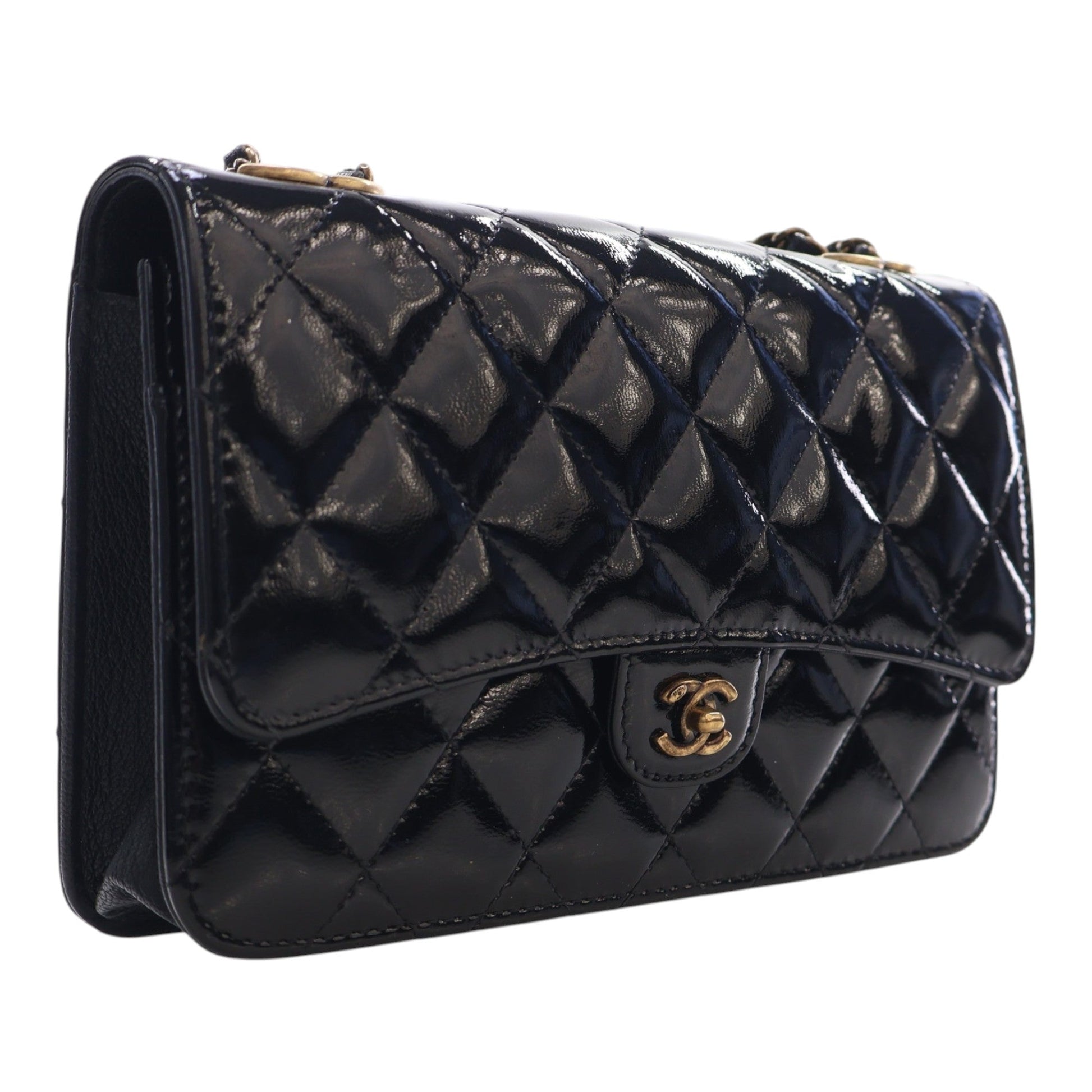 Chanel Quilted Patent and Goatskin CC Eyelet Wallet On Chain