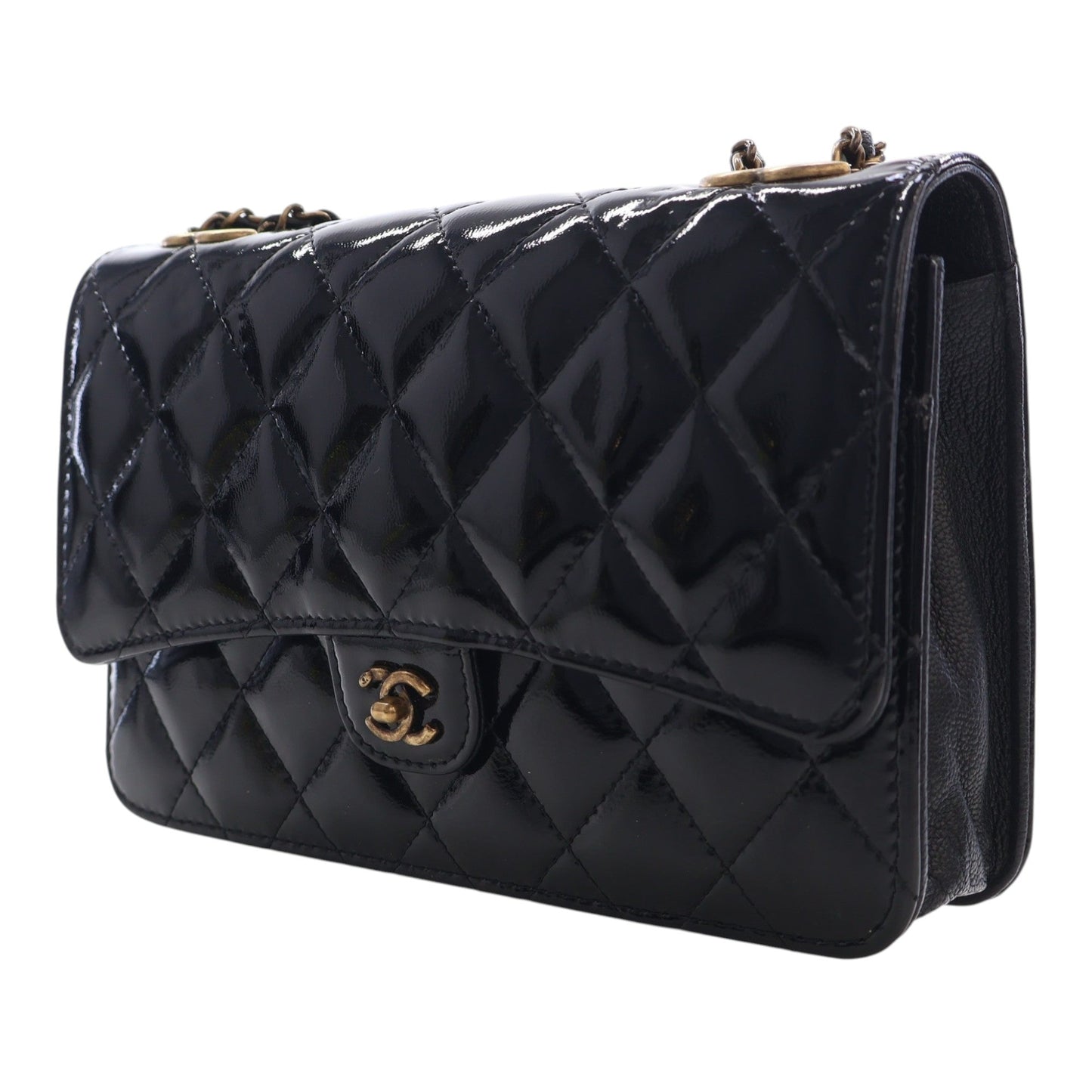 Chanel Quilted Patent and Goatskin CC Eyelet Wallet On Chain
