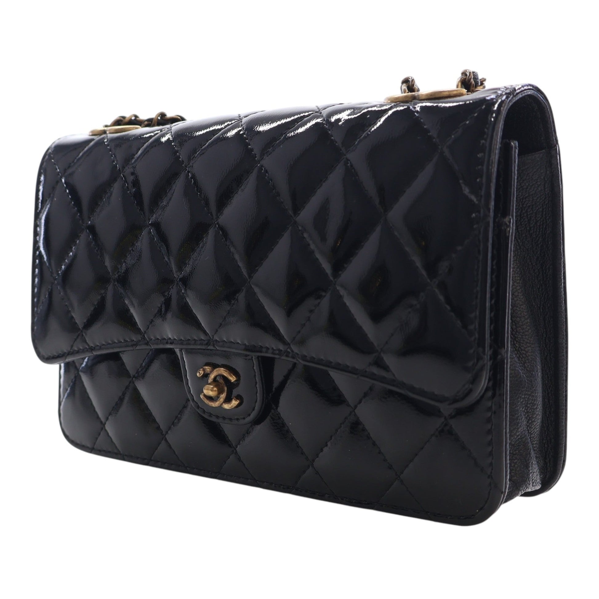 Chanel Quilted Patent and Goatskin CC Eyelet Wallet On Chain