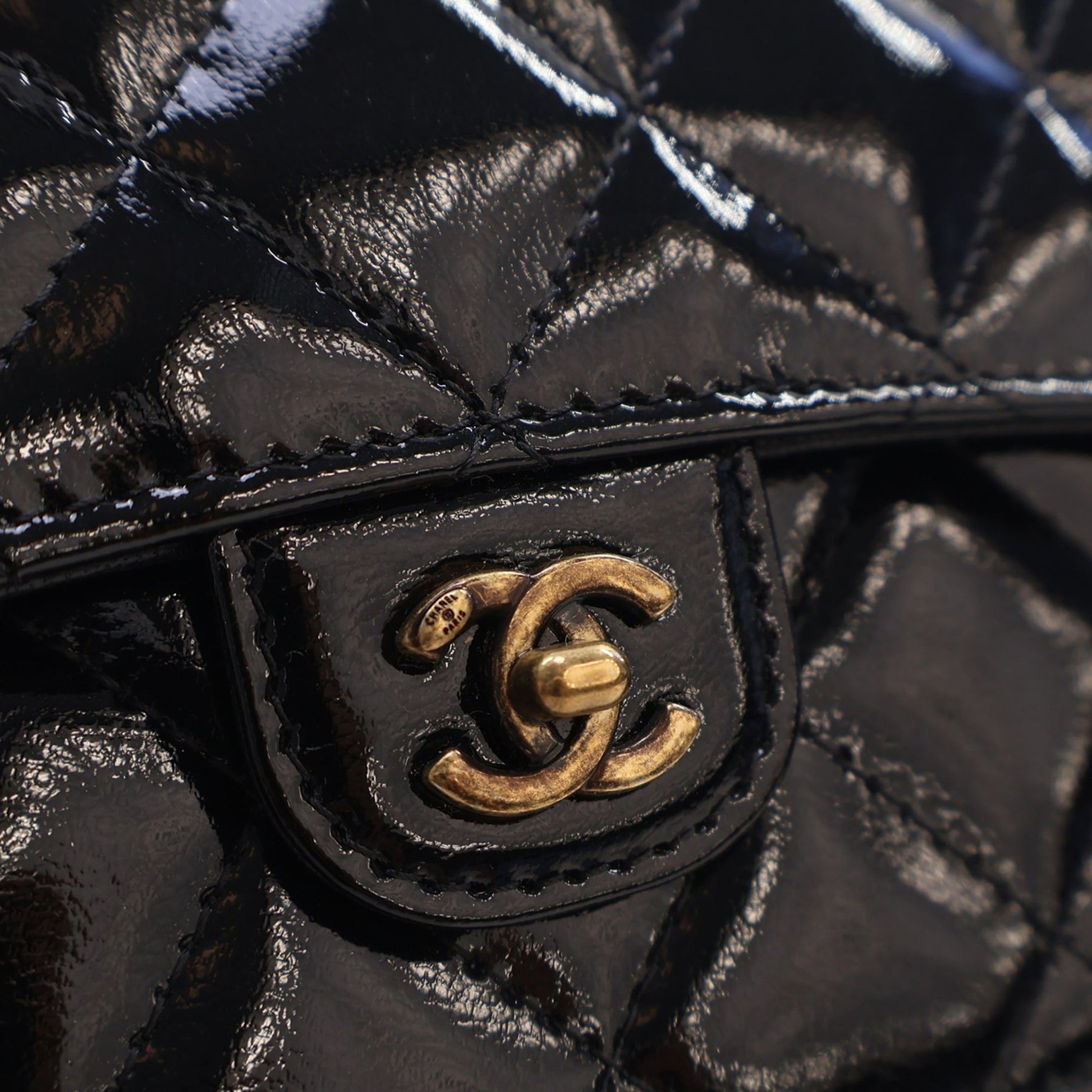 Chanel Quilted Patent and Goatskin CC Eyelet Wallet On Chain