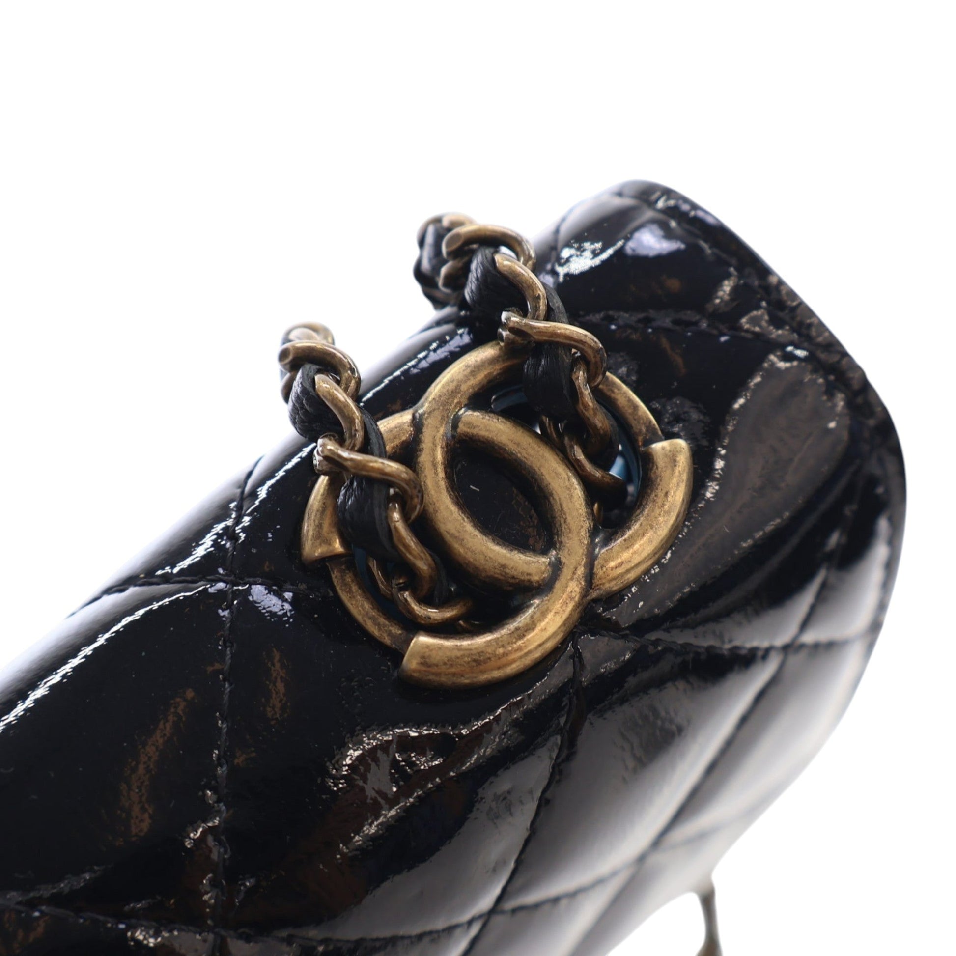Chanel Quilted Patent and Goatskin CC Eyelet Wallet On Chain