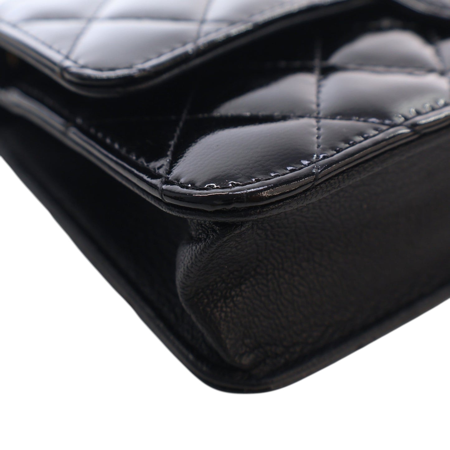 Chanel Quilted Patent and Goatskin CC Eyelet Wallet On Chain